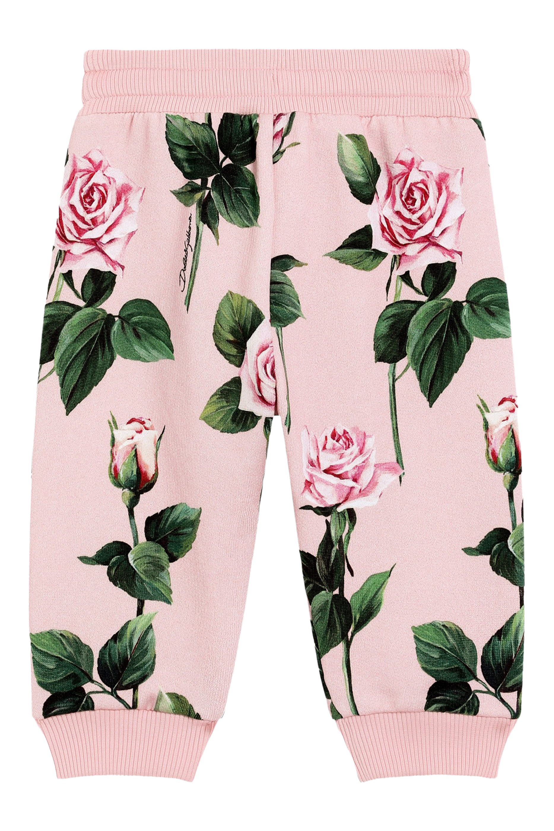Kids Rose Print Cotton Jogging Pants
