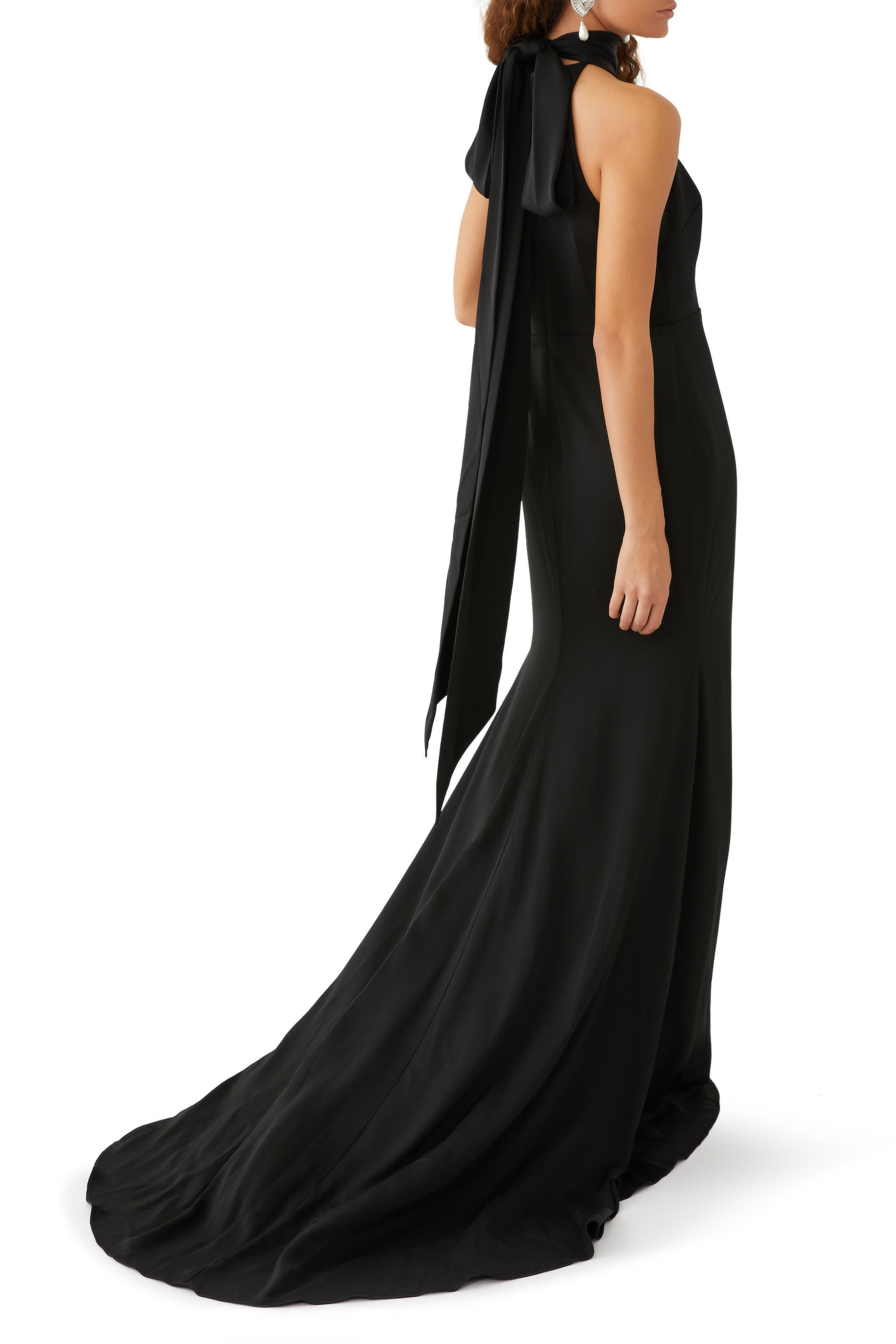 Halter Satin Crepe Scarf Gown