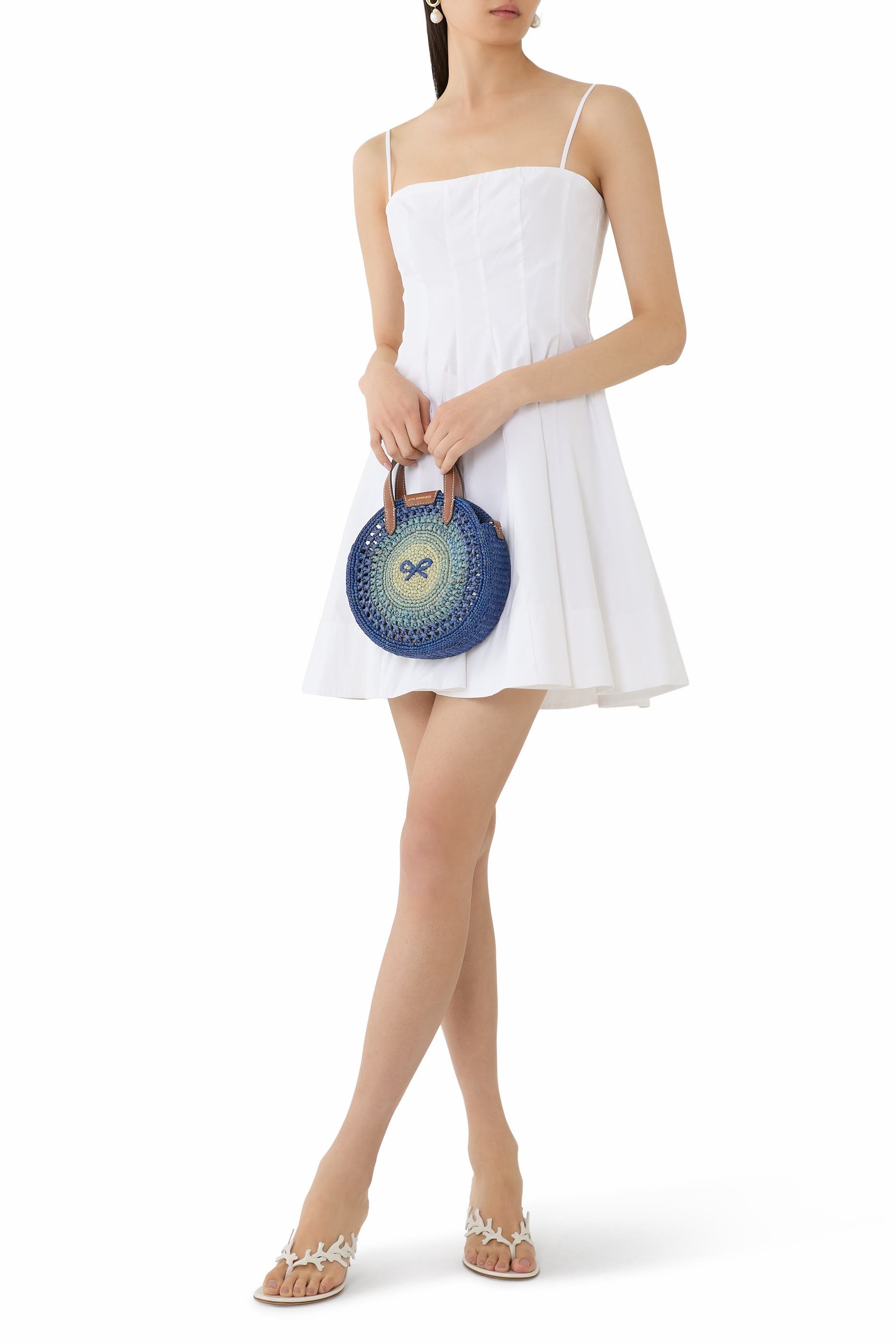 Raffia Small Round Bow Tote Bag