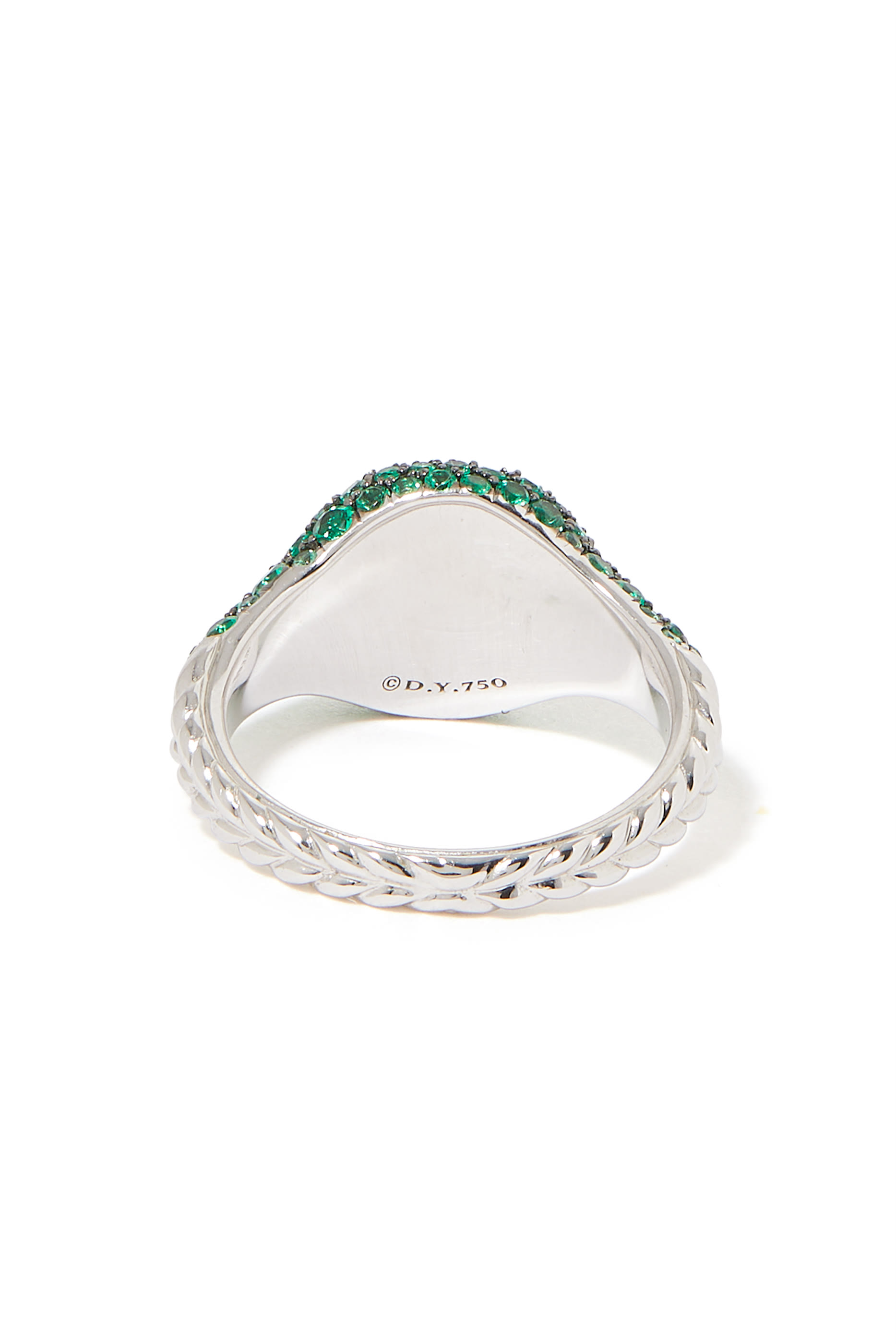 Chevron Mini Pinky Ring, 18k White Gold & Emeralds