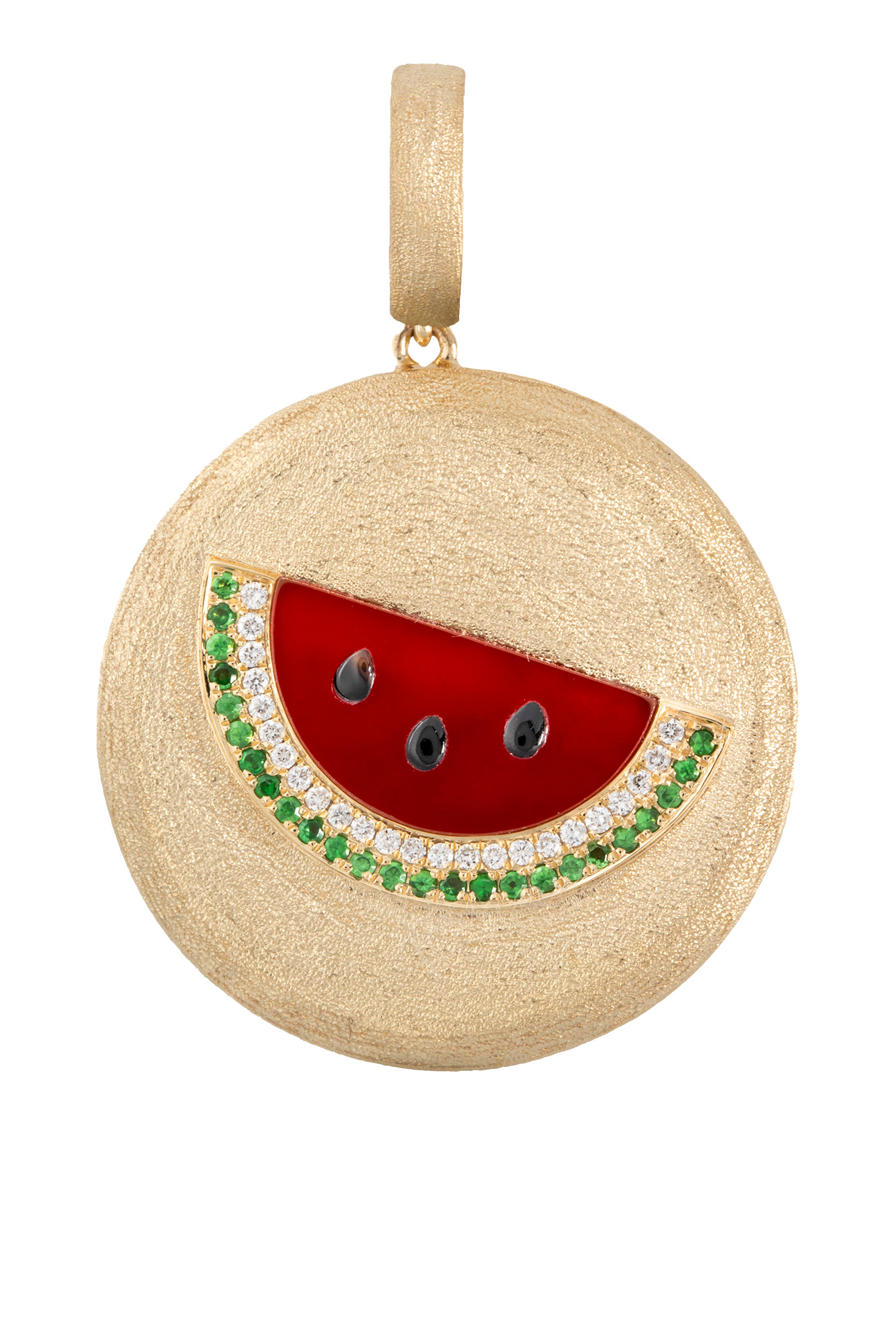  Watermelon Sands Charm, 18K Yellow Gold with Red Agate & Diamonds