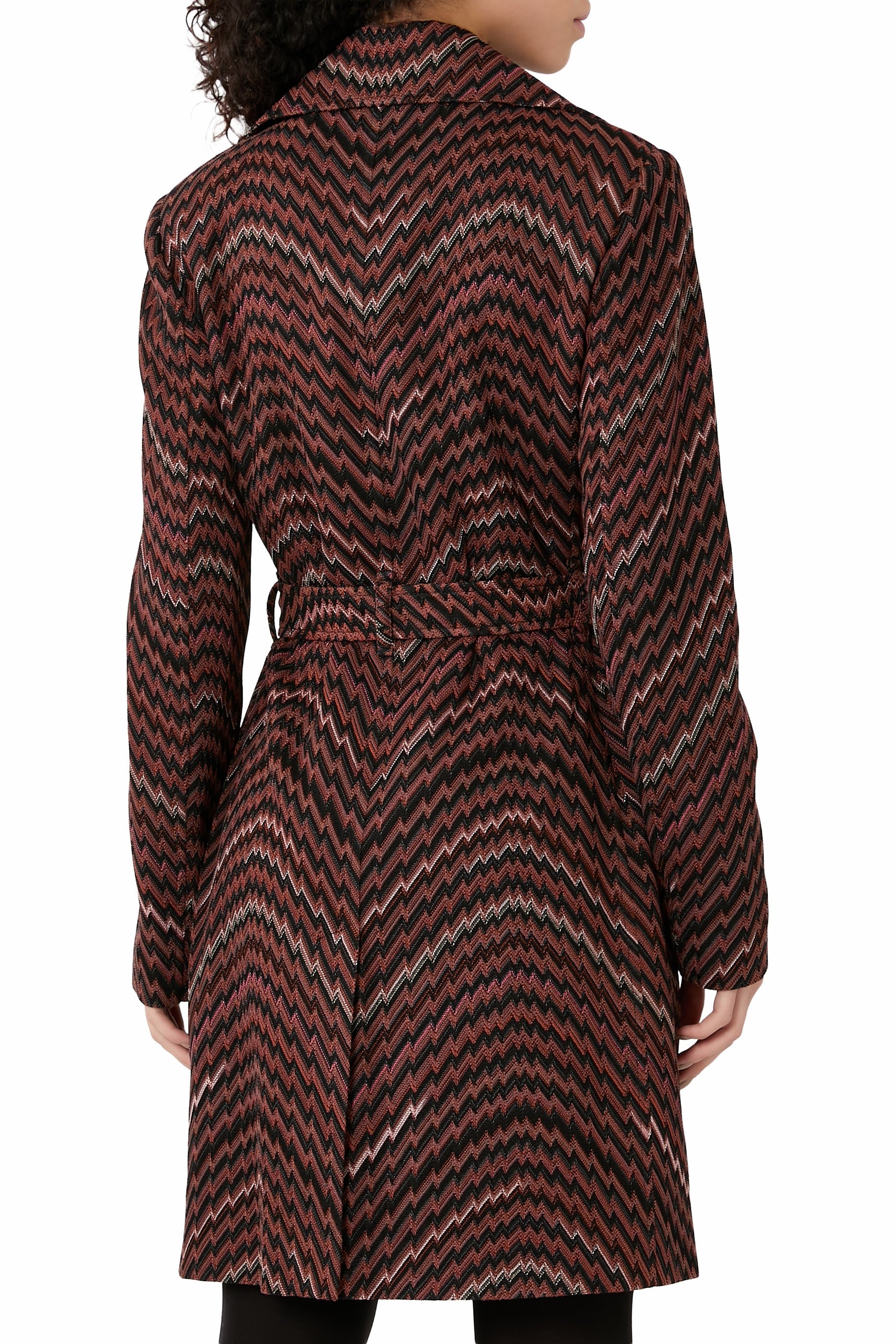 Wavy Zigzag Pattern Double-Breasted Trench Coat