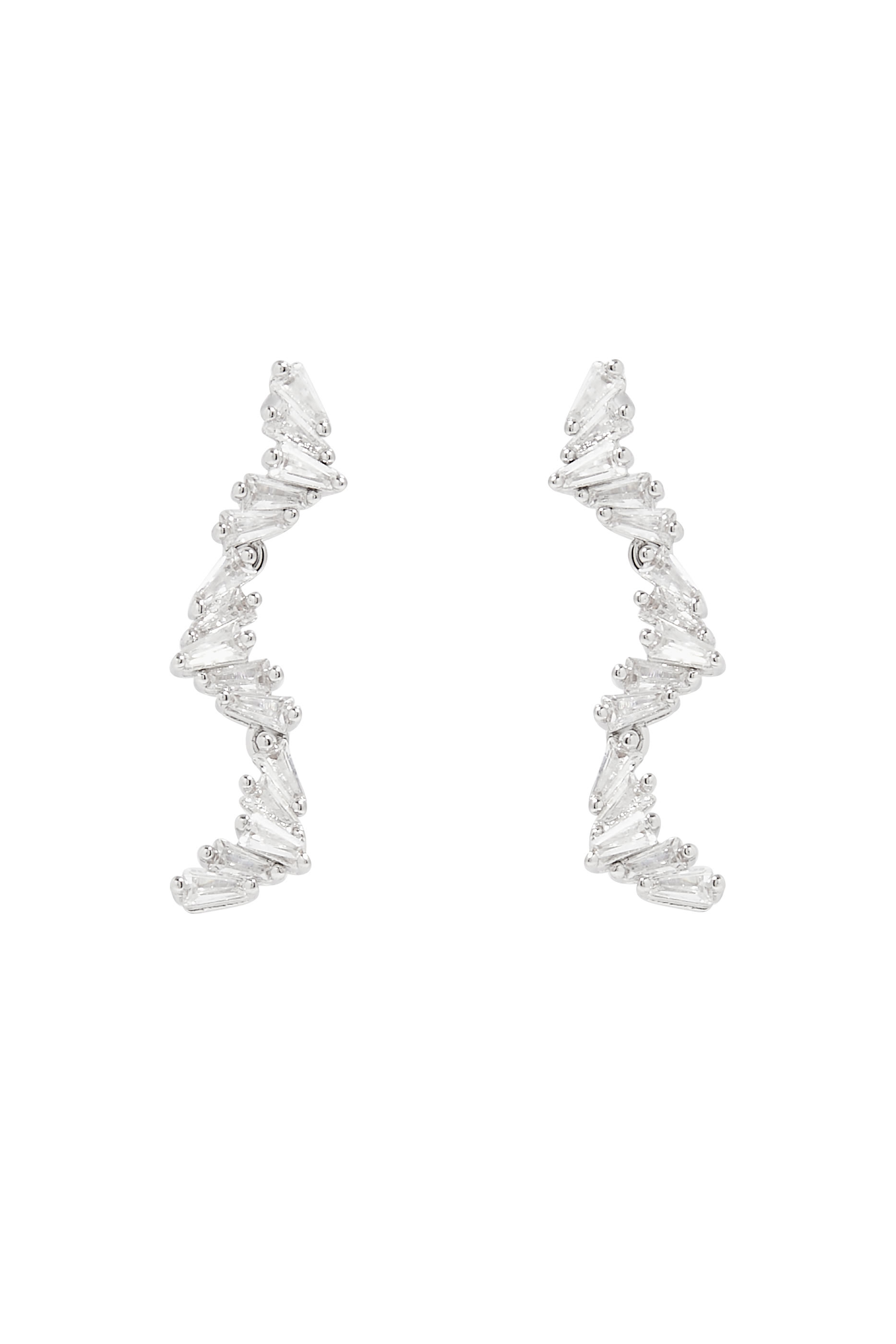 Baguette Zigzag Earrings, Rhodium-Plated Brass & Cubic Zirconia