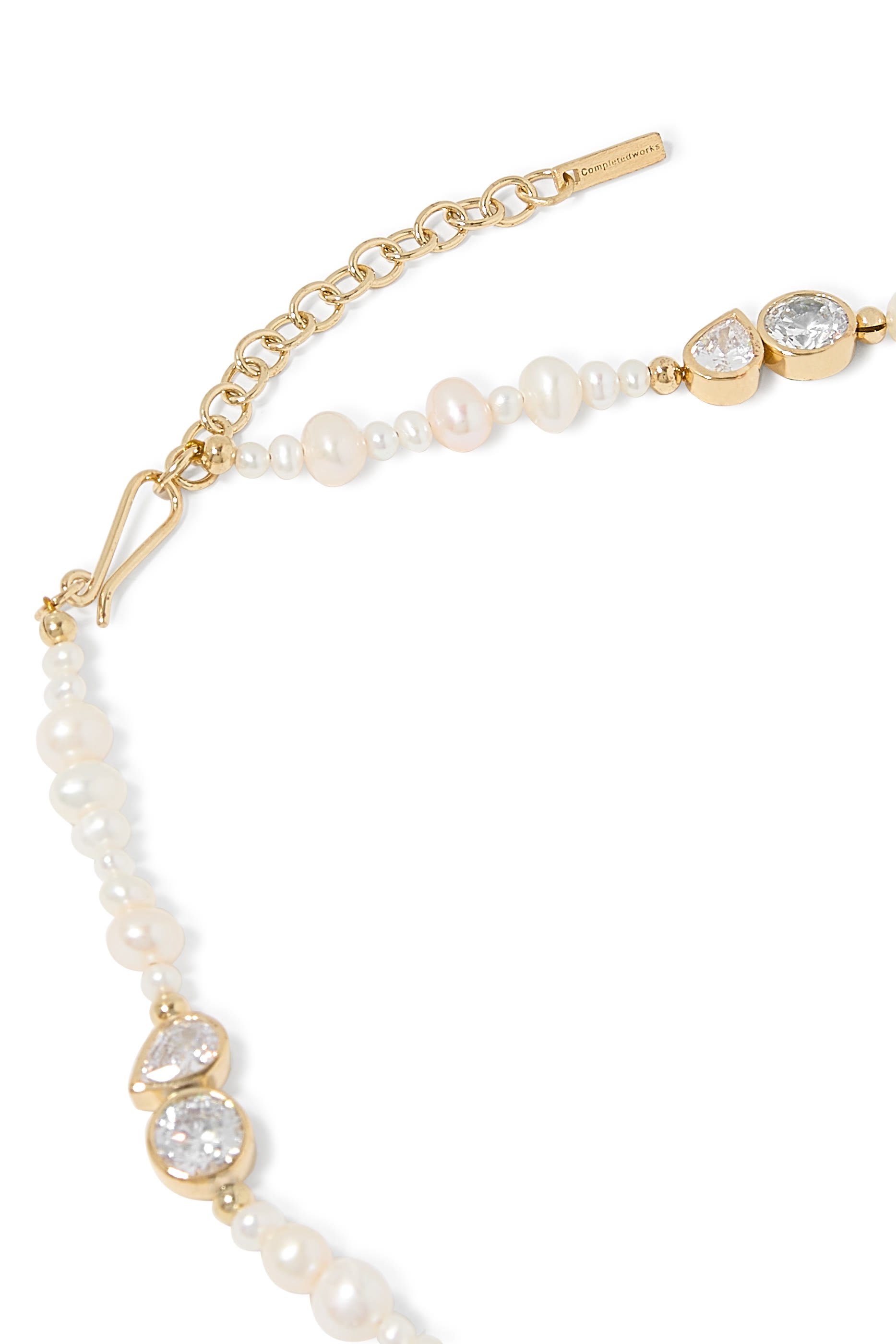 Glitch Necklace,  Recycled Sterling Silver Plated in 14ct Yellow Gold Vermeil, Pearl and Cubic Zirconia