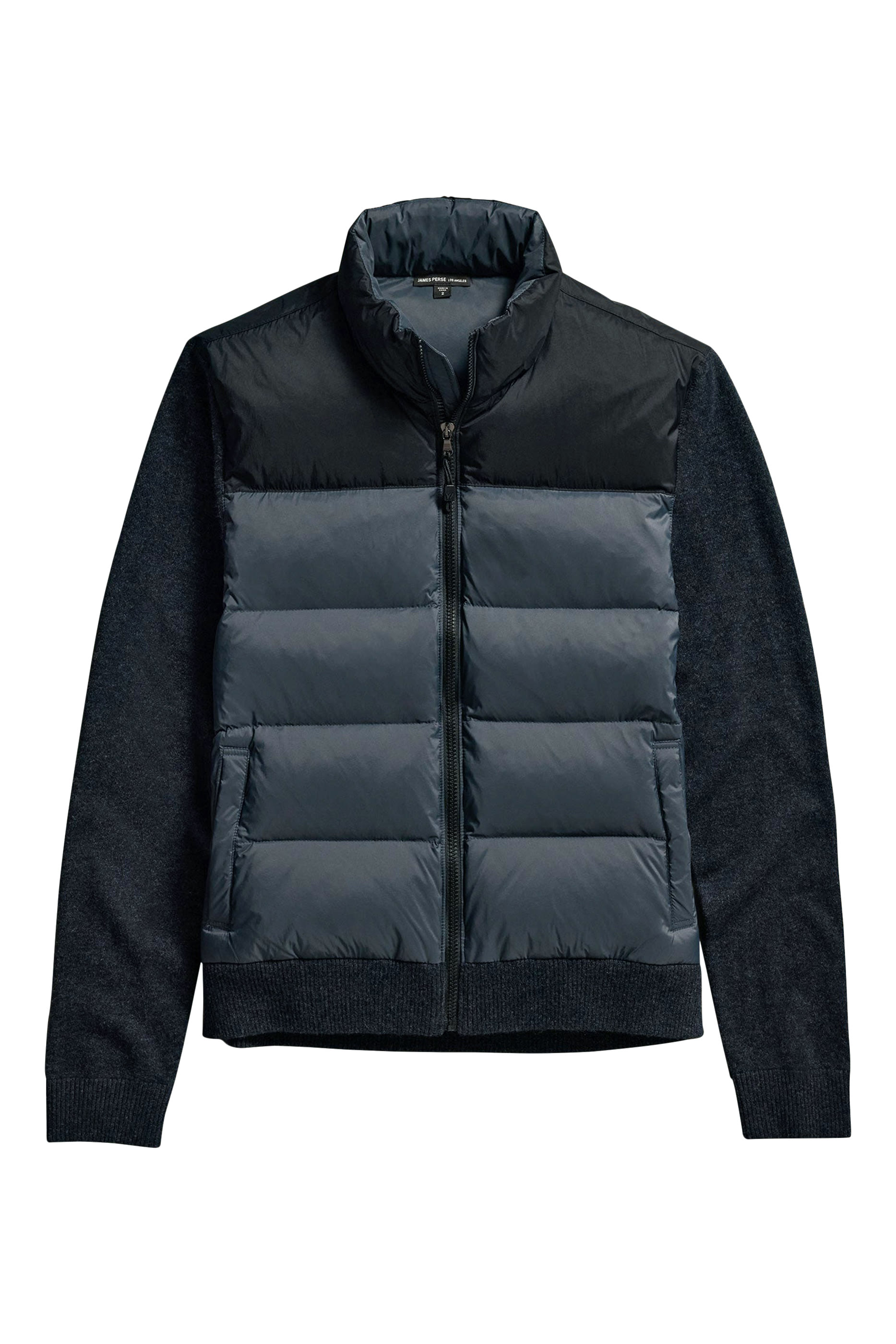 Two-Tone Down Front Zip-Up Sweater