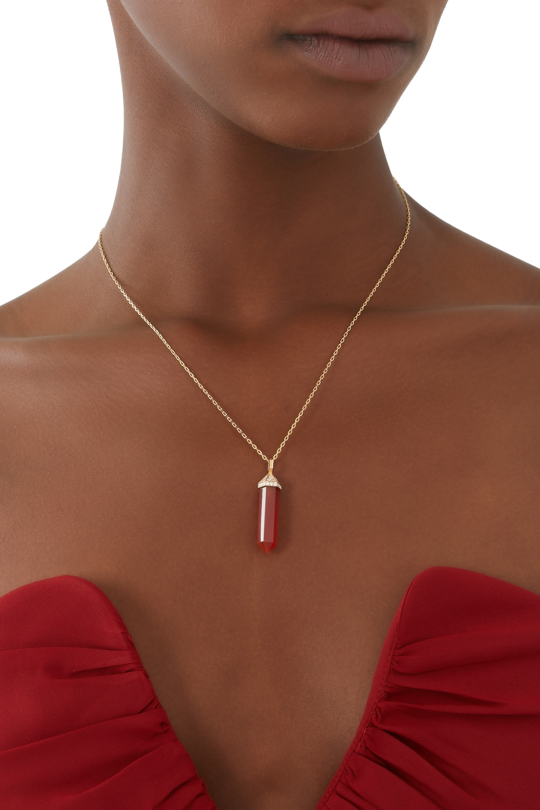 Chakra Carnelian Necklace, 18k Yellow Gold & Diamonds