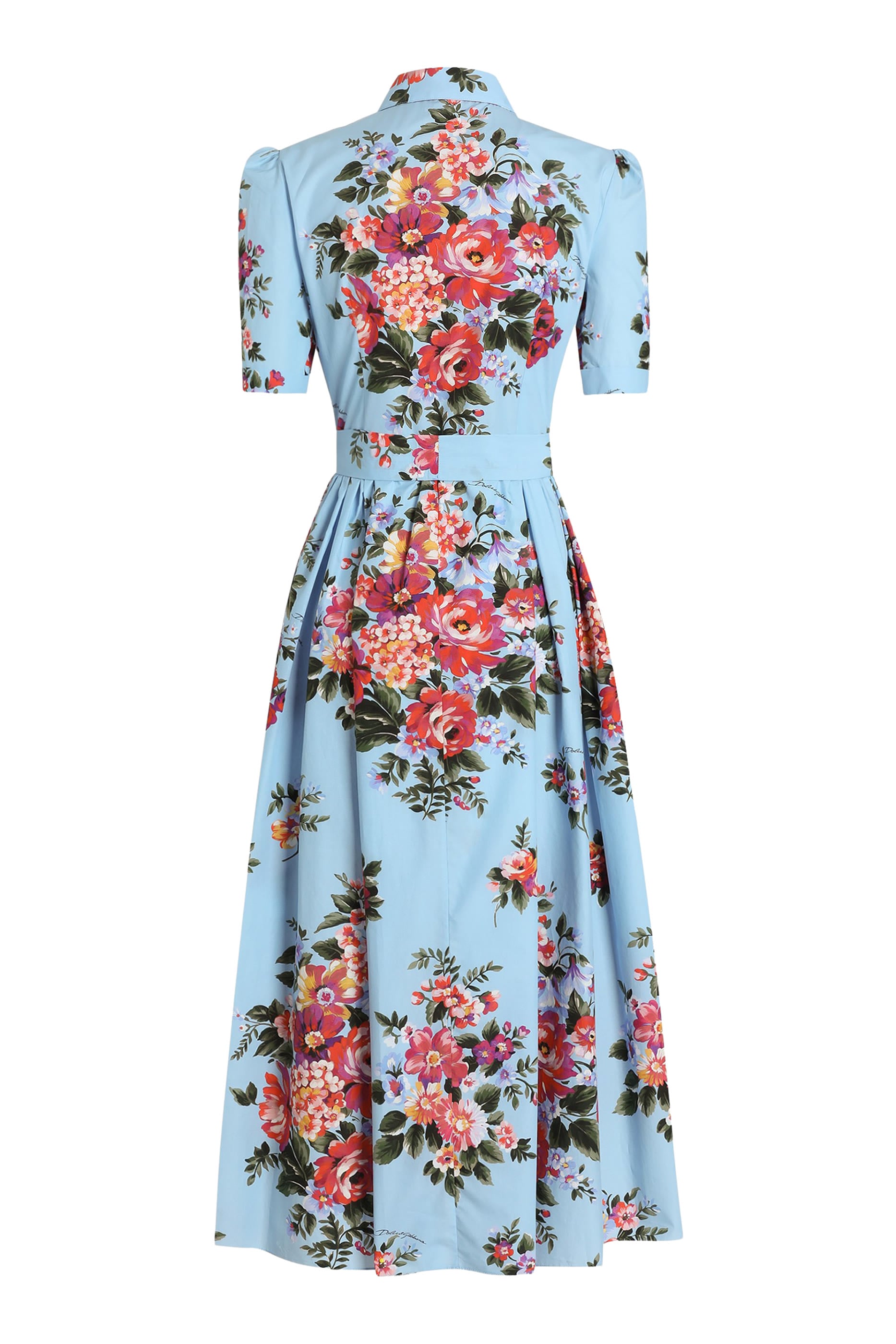 Flower Bouquet-Print Poplin Shirt Dress