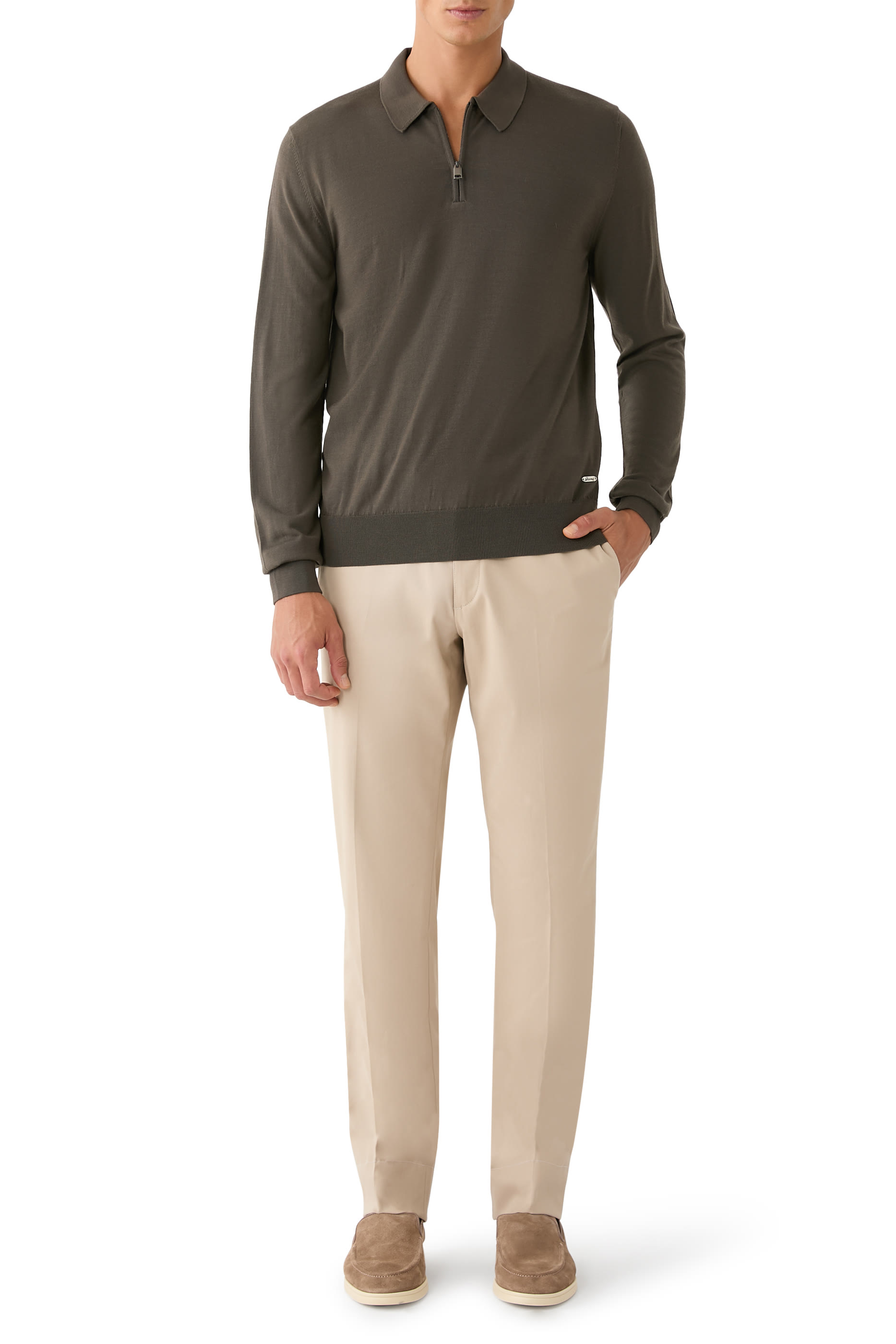 Long Sleeves Silk-Blend Polo Shirt