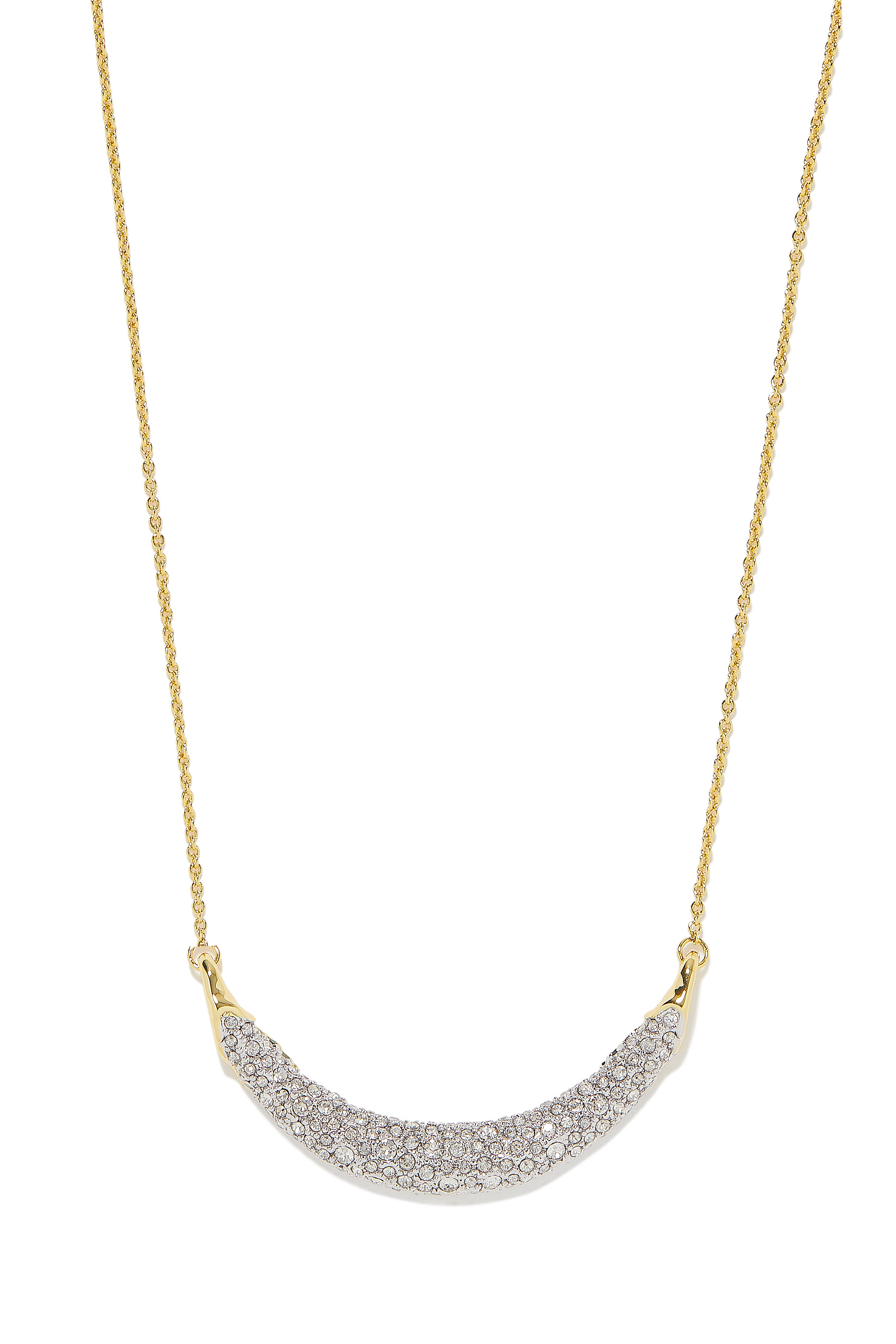 Crescent Bar Pendant Necklace, 14K Gold-Plated Brass & Solanales Crystals