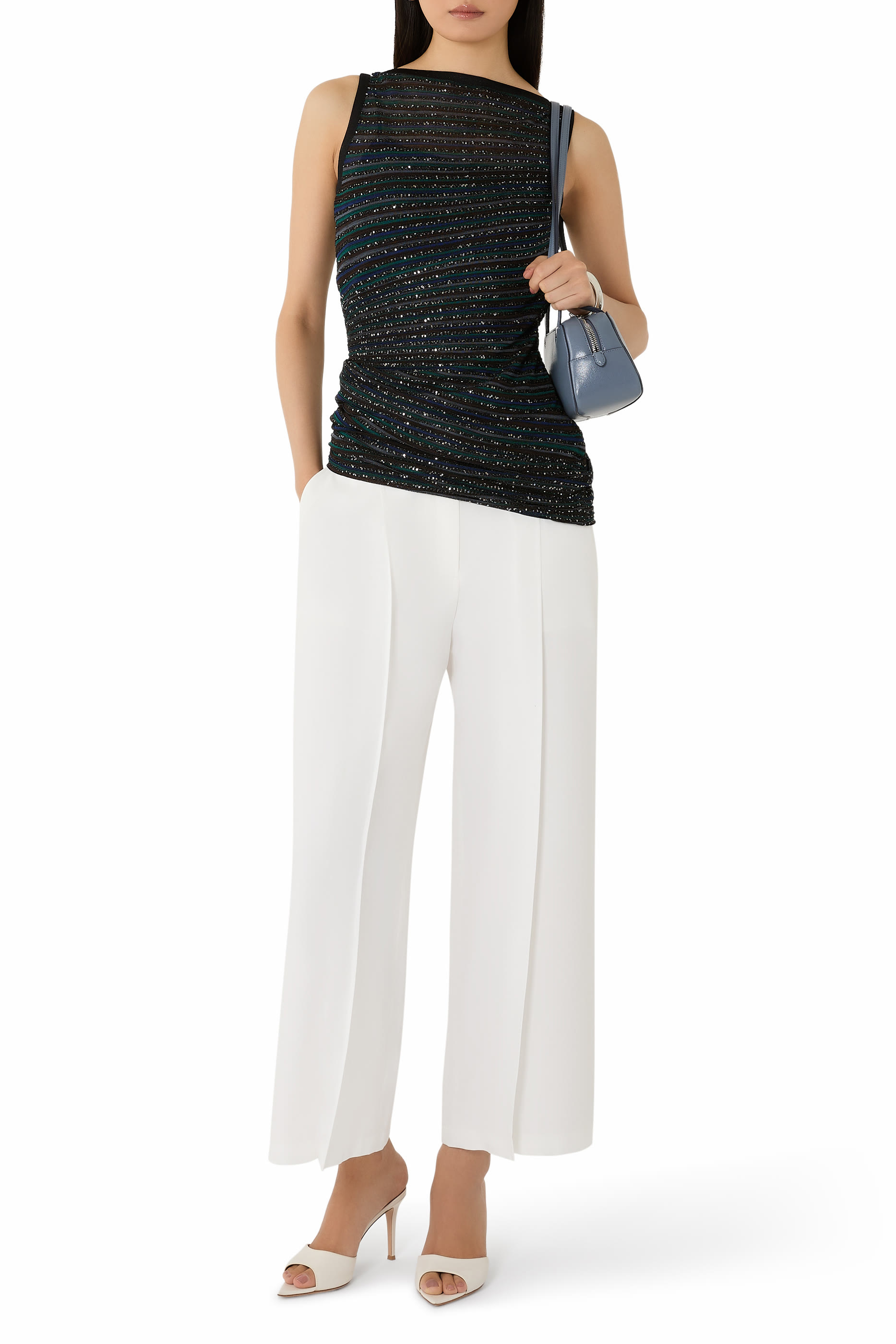 Partialized Sequinned Knit Sleeveless Asymmetric Dress