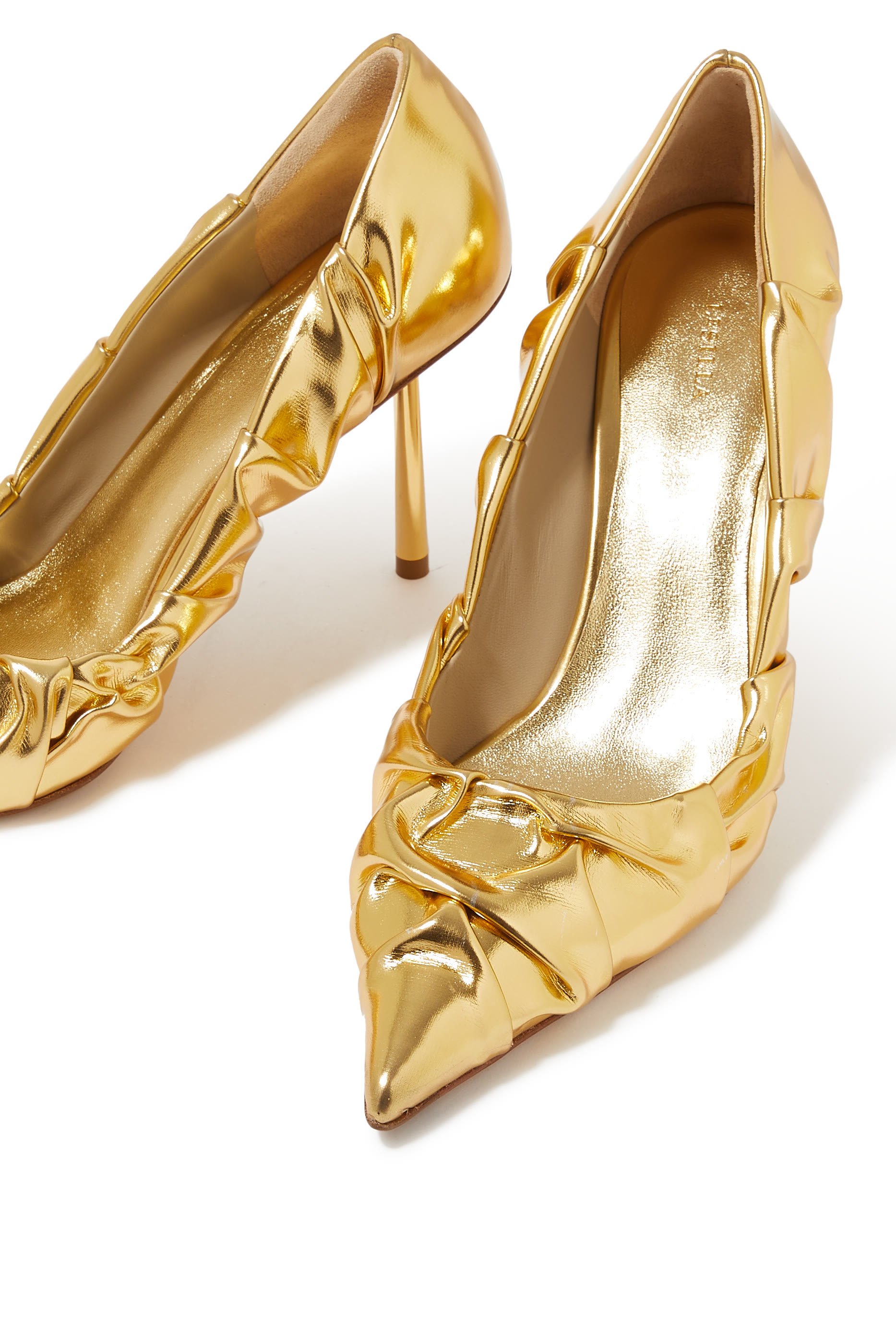 Fedra 80 Metallic Leather Ruched Pumps
