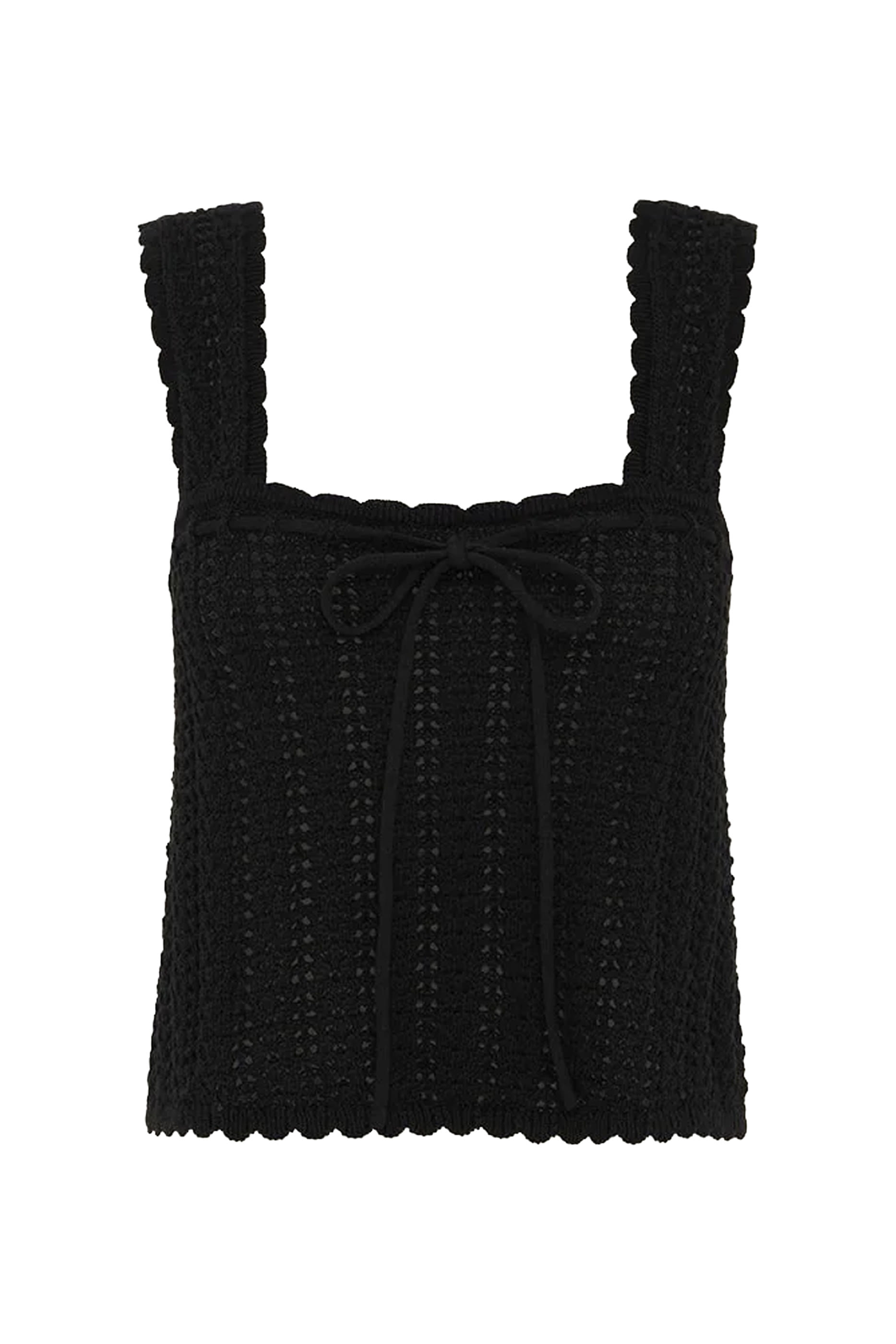 Pointelle Scalloped Shoulder Cami Top