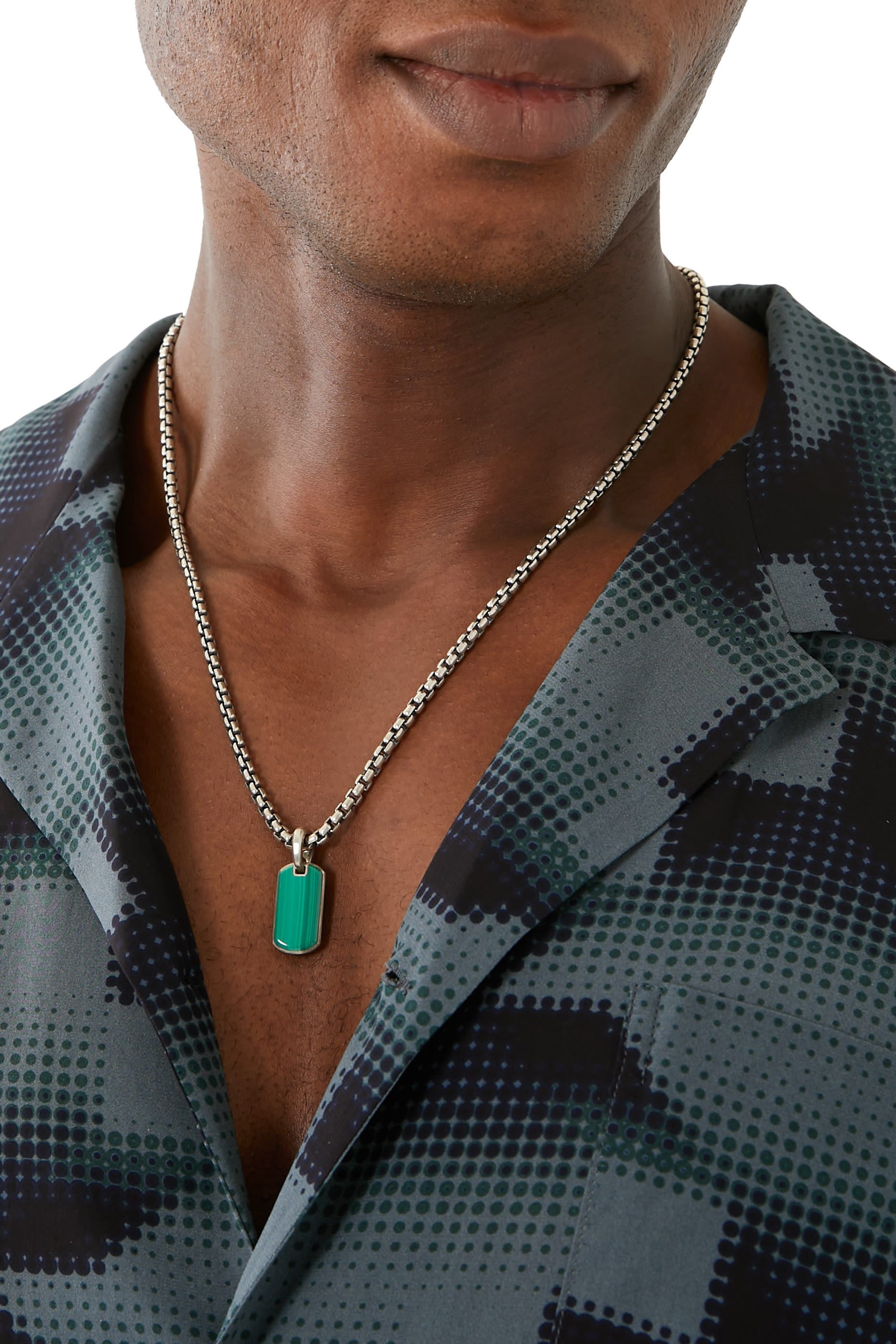 Chevron Tag, Sterling Silver & Malachite