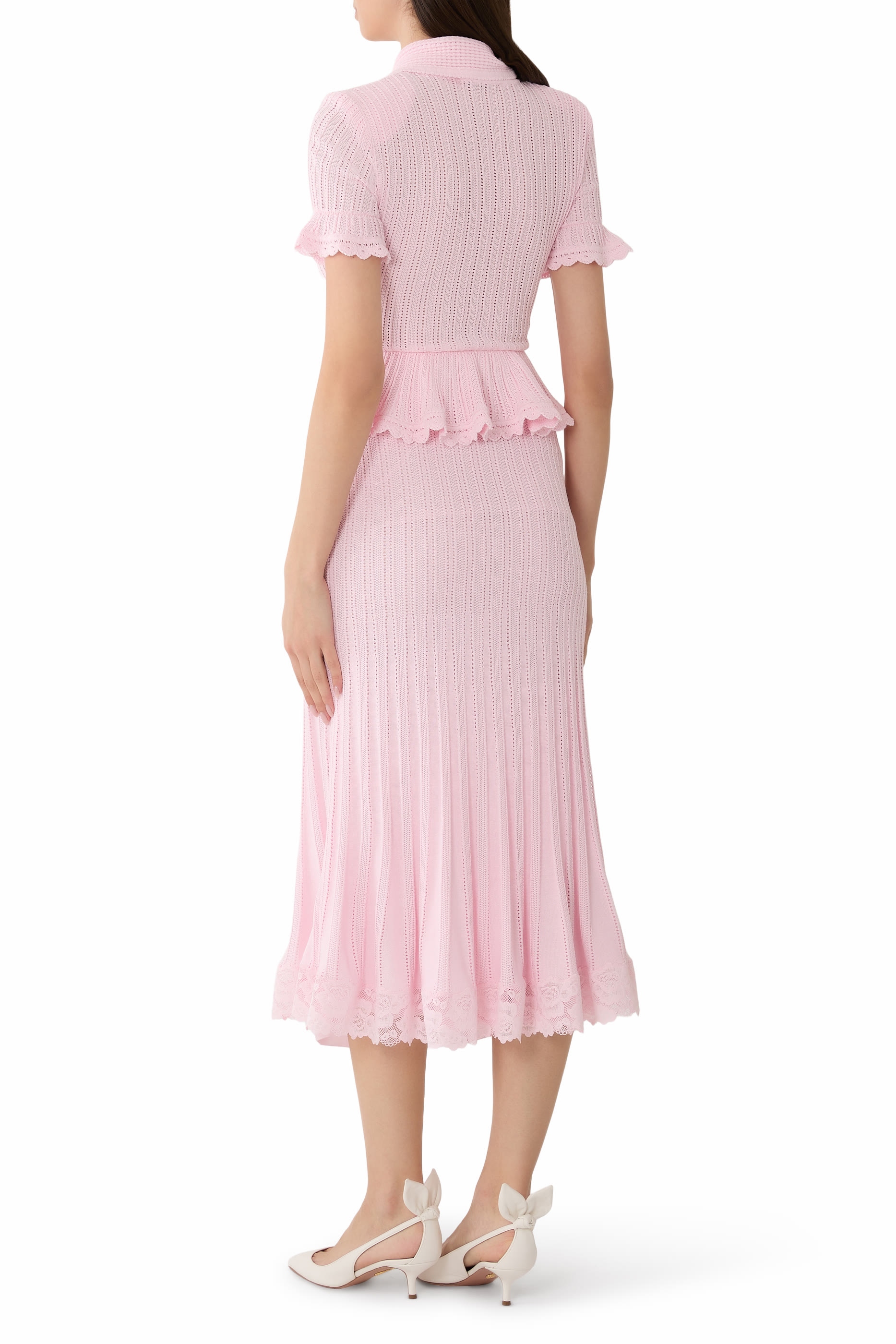 Pointelle Peplum Knit Midi Dress