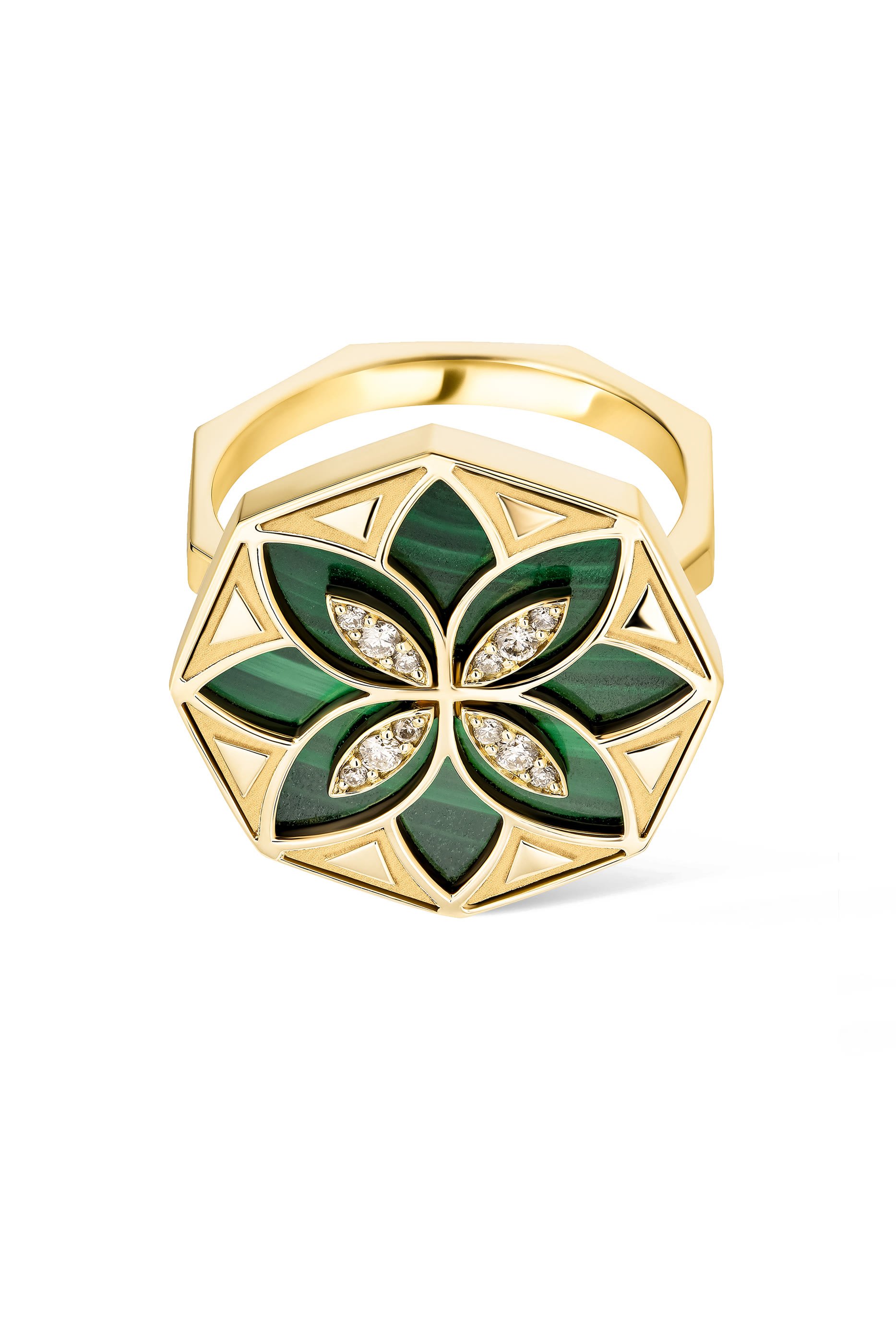 Ward Turath Large Flower Ring, 18K Yellow Gold & Diamonds