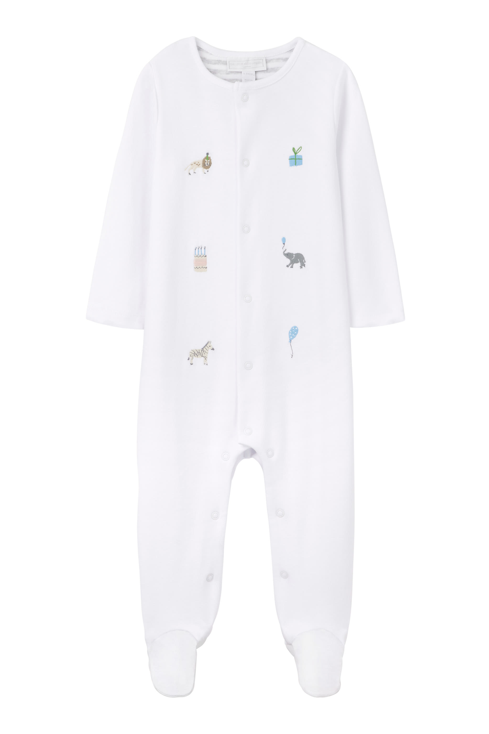 Kids Organic Cotton Party Animals Embroidered Sleepsuit