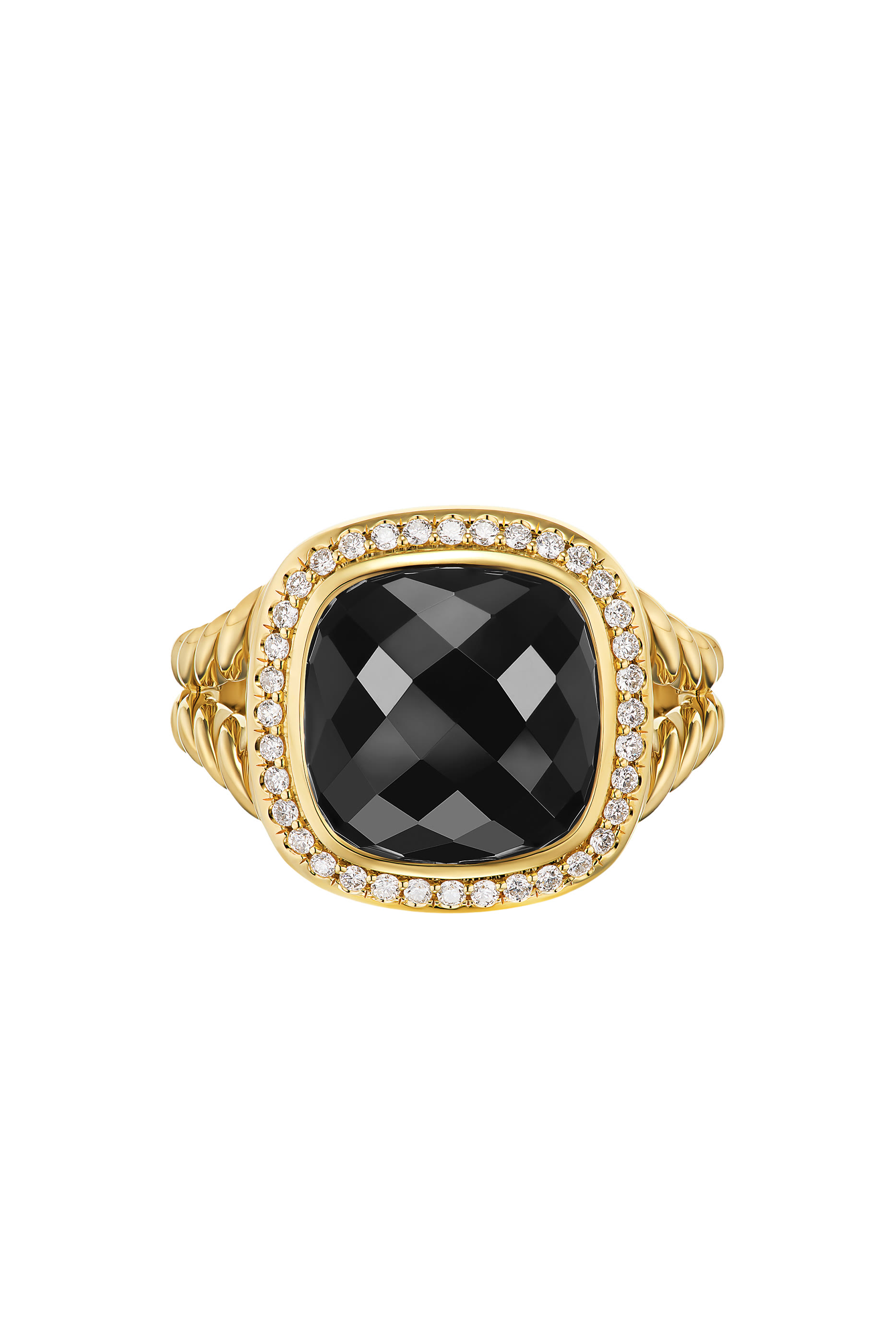 Albion Ring, 18K yellow Gold with Diamonds & Black Onyx