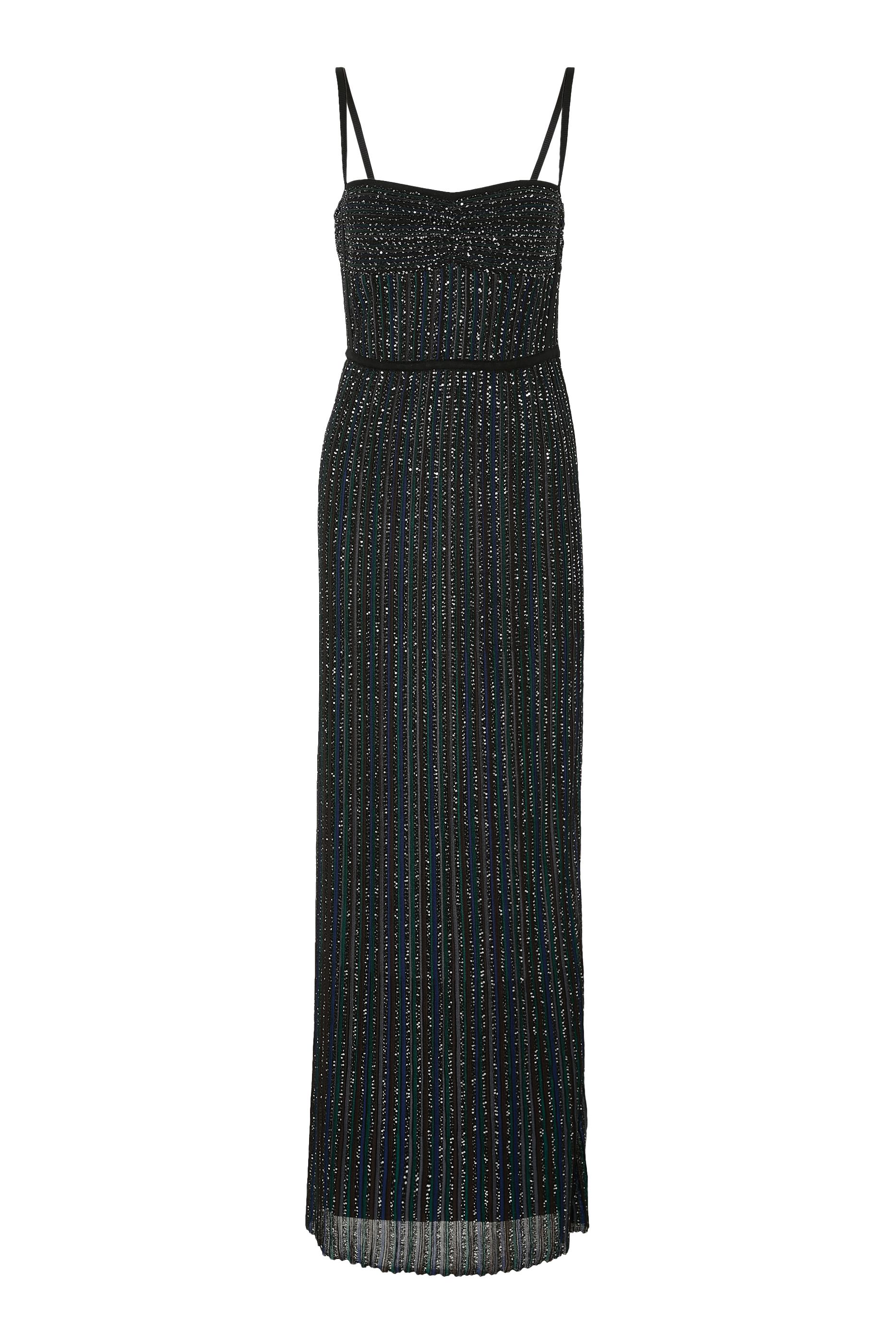  Sleeveless Long Dress with Lamé Stripes