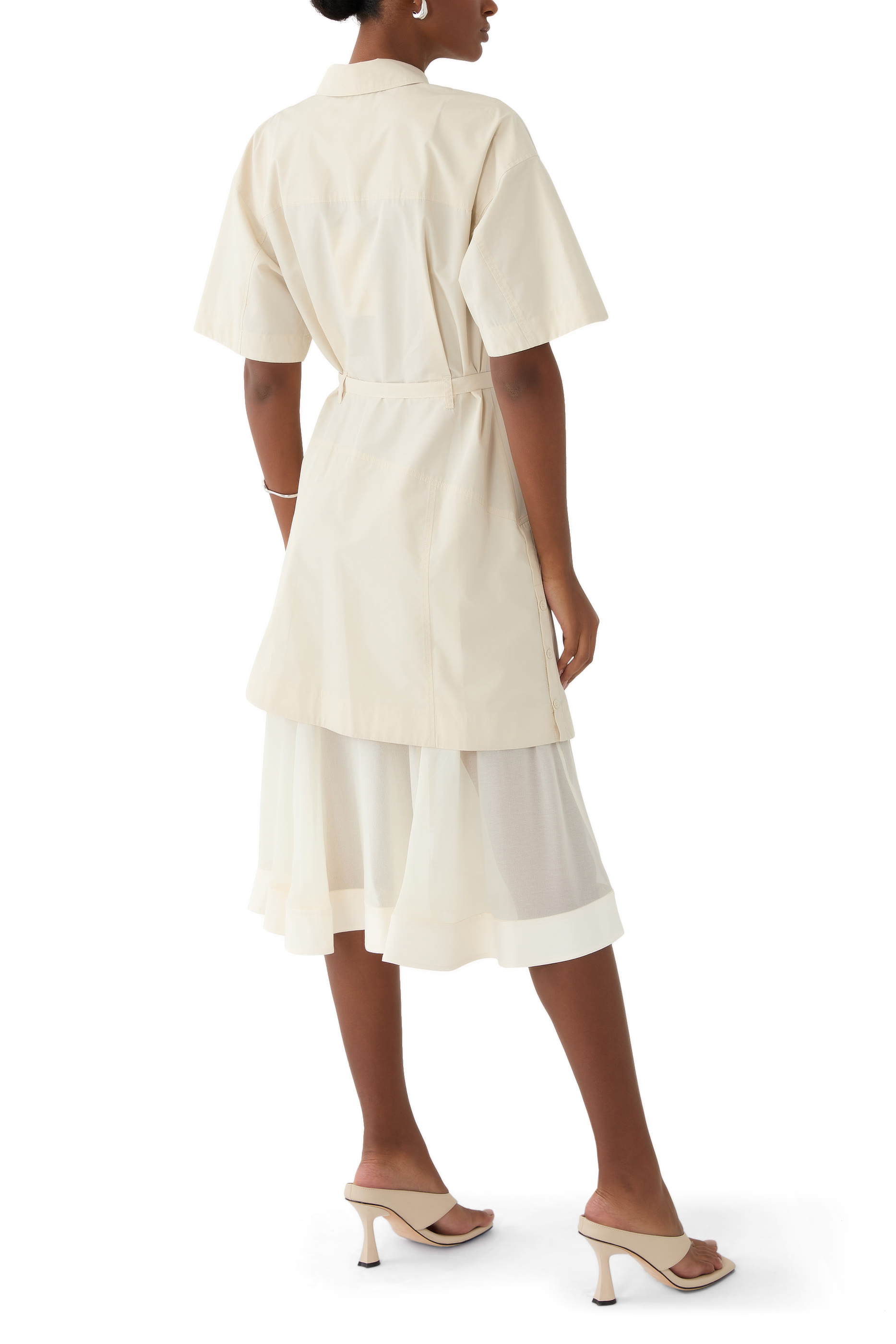 Cascade Hem Shirt Dress with Lace