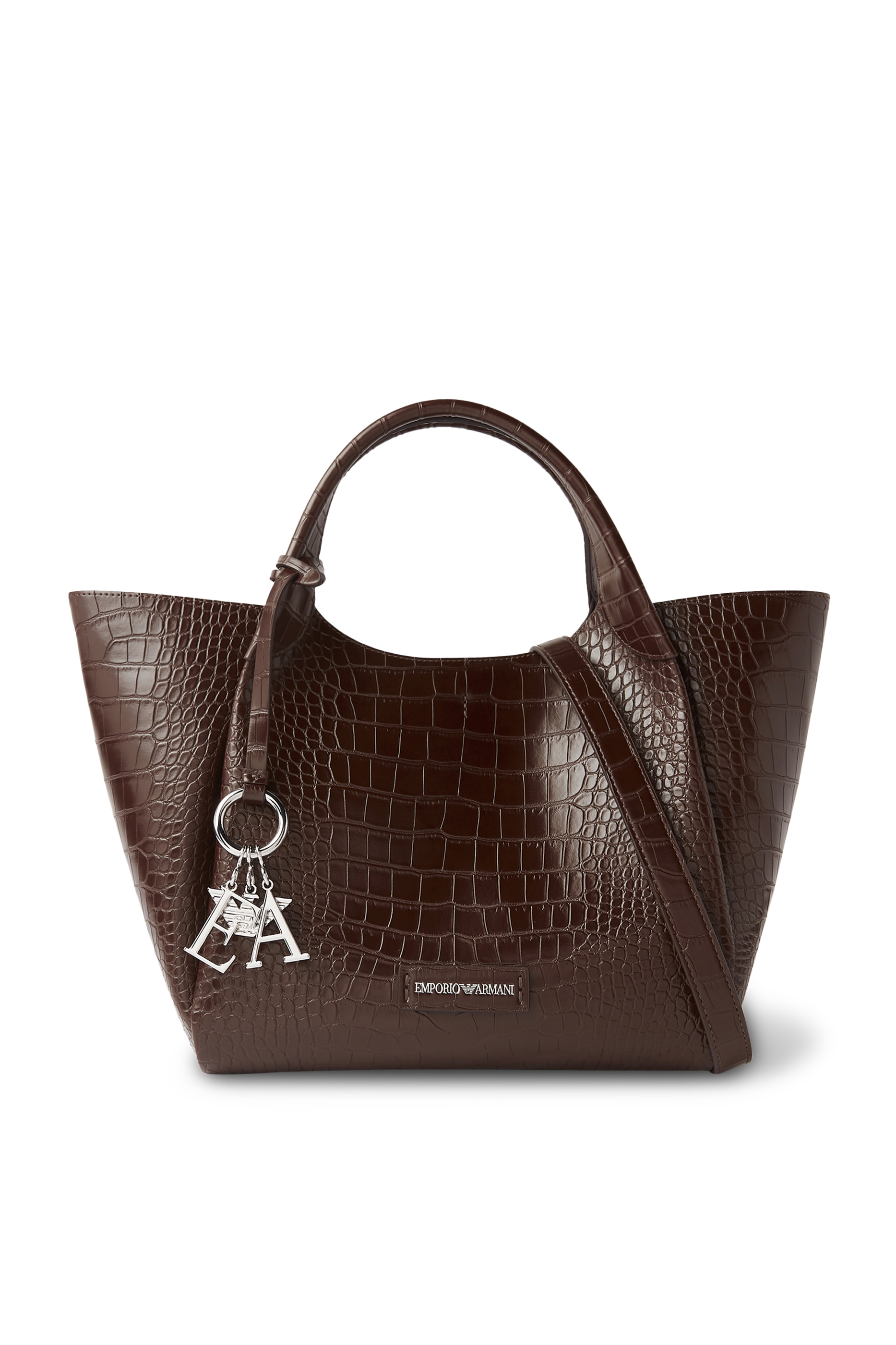 Shopper Bag With Mock-Croc Finish and Logo Charm