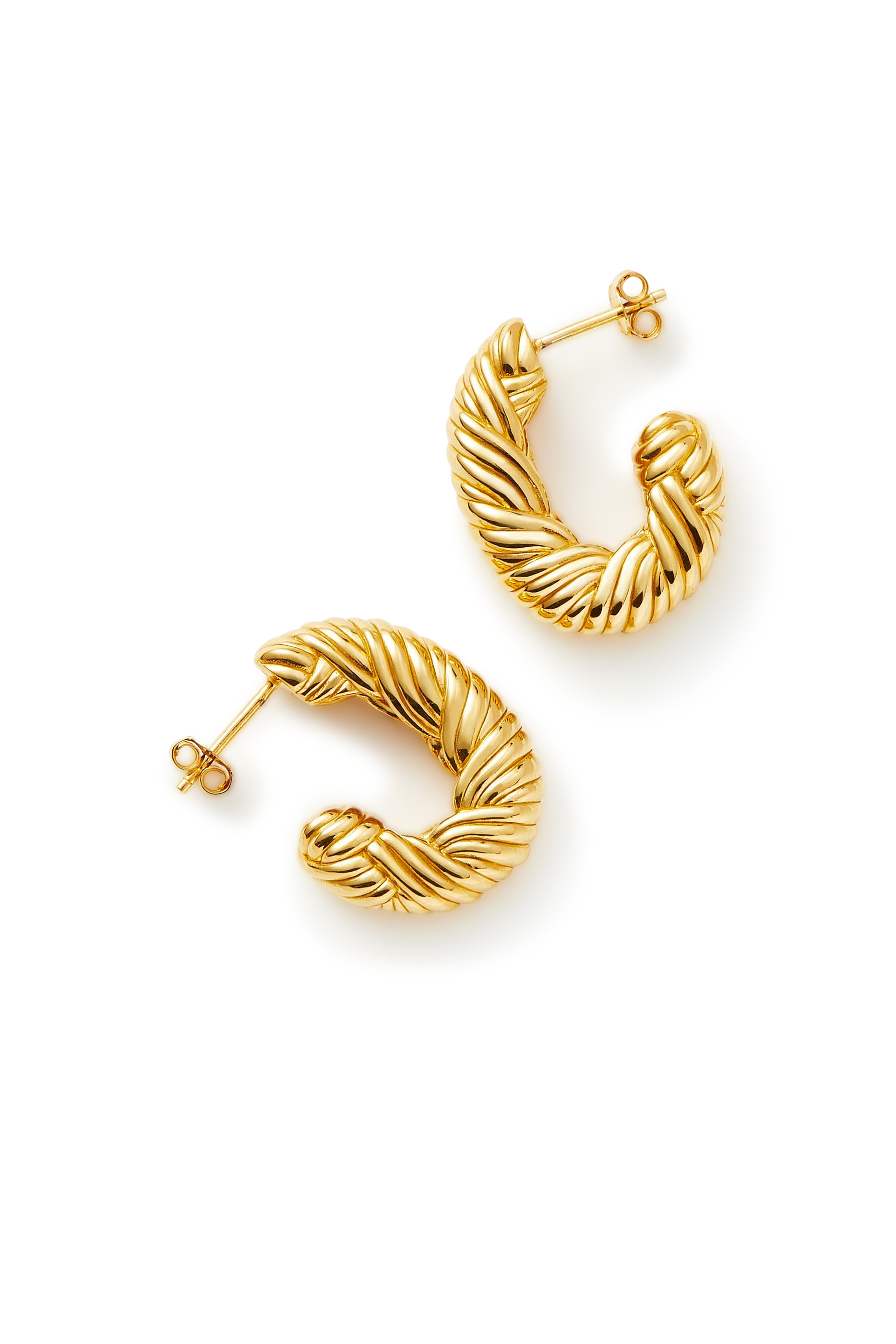 Wavy Ridge Twisted Chubby Hoop Earrings, 18k Gold-Plated Brass