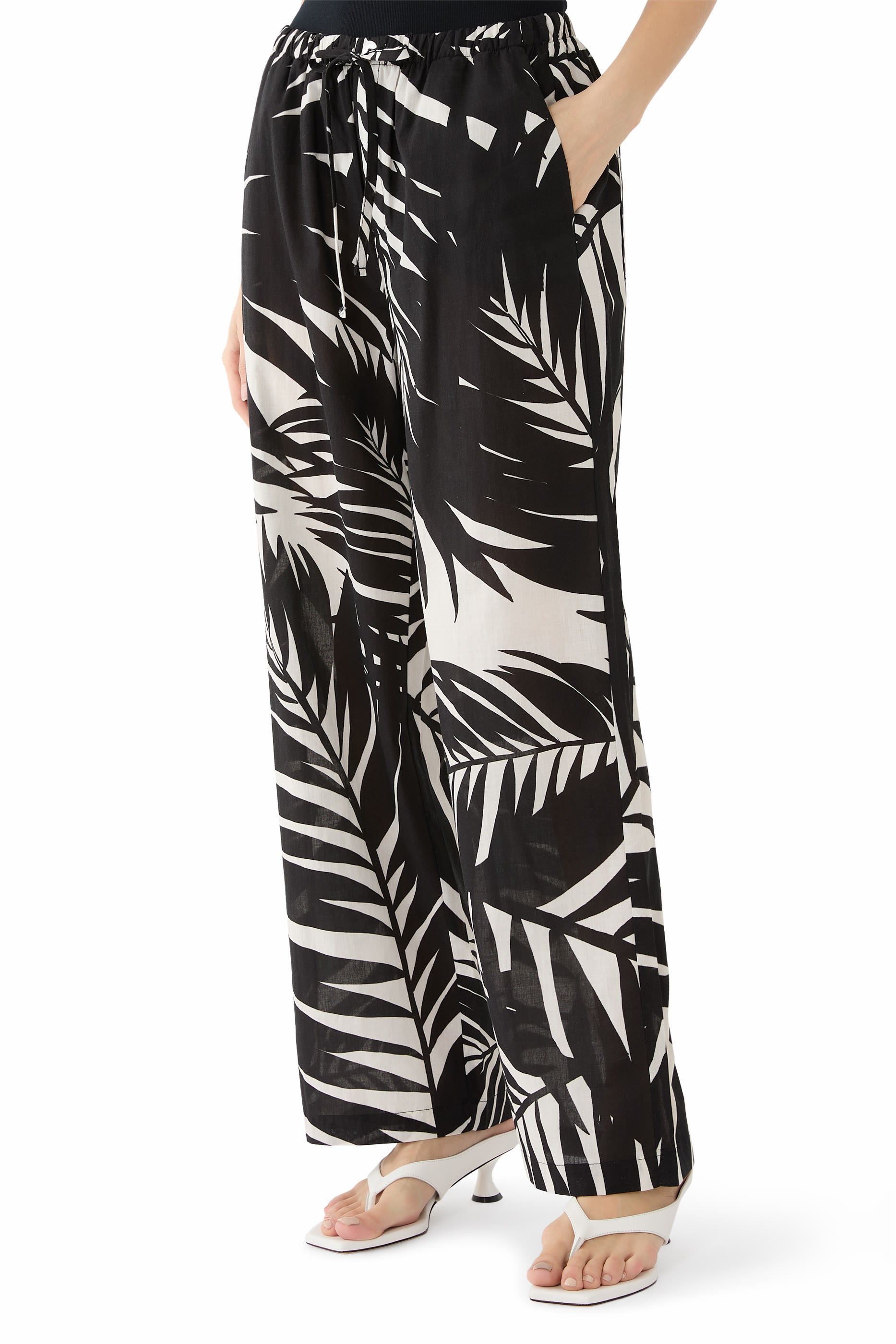 Palm Print Wide Leg Trousers