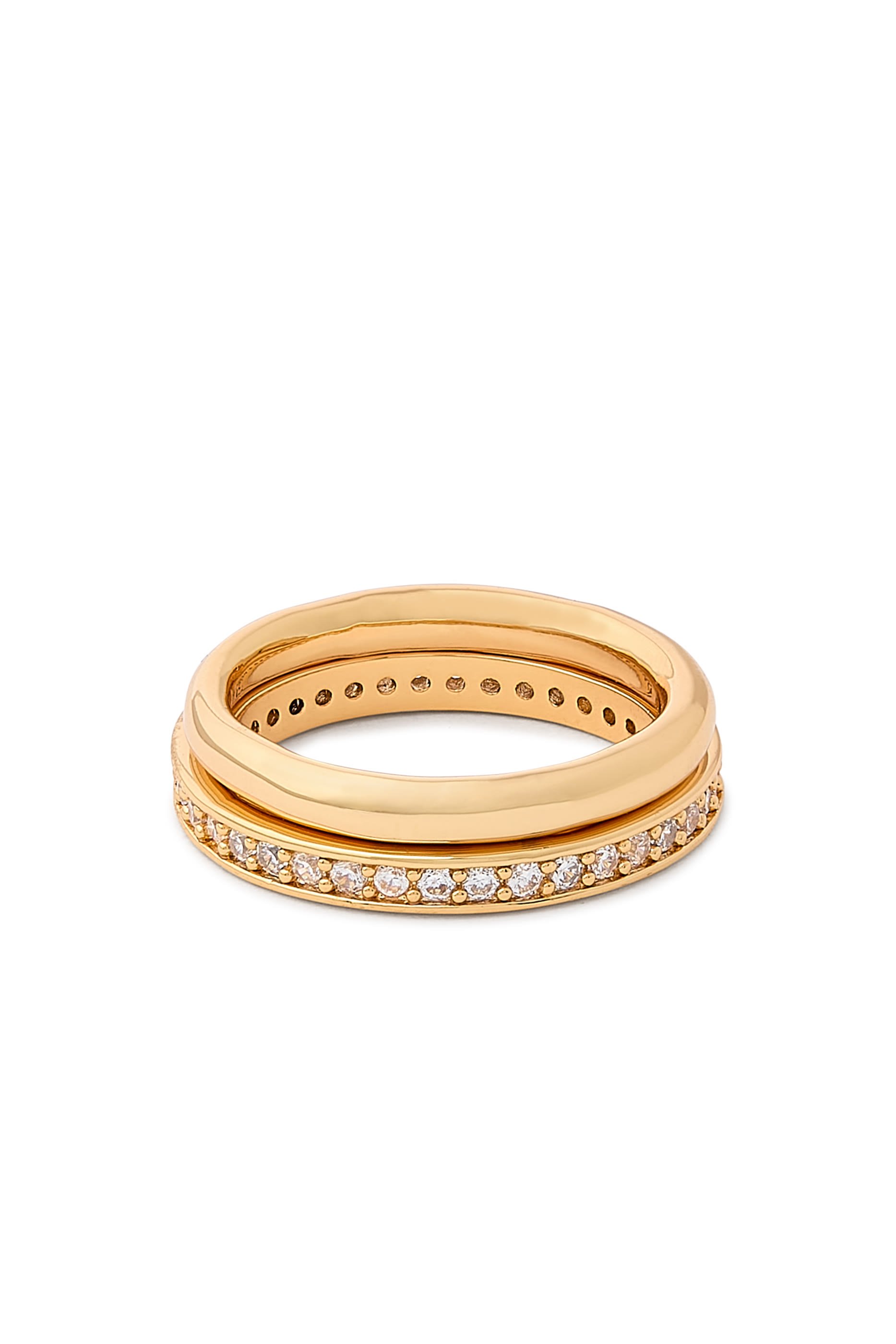 Vroom Ring Set, 14K Gold Plated Brass & Cubic Zirconia