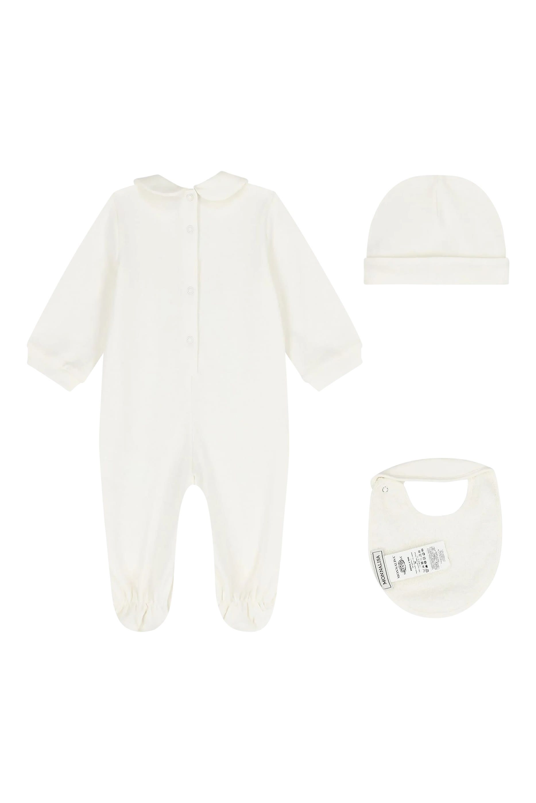 Kids Cotton Jumpsuit, Bib & Hat Set 