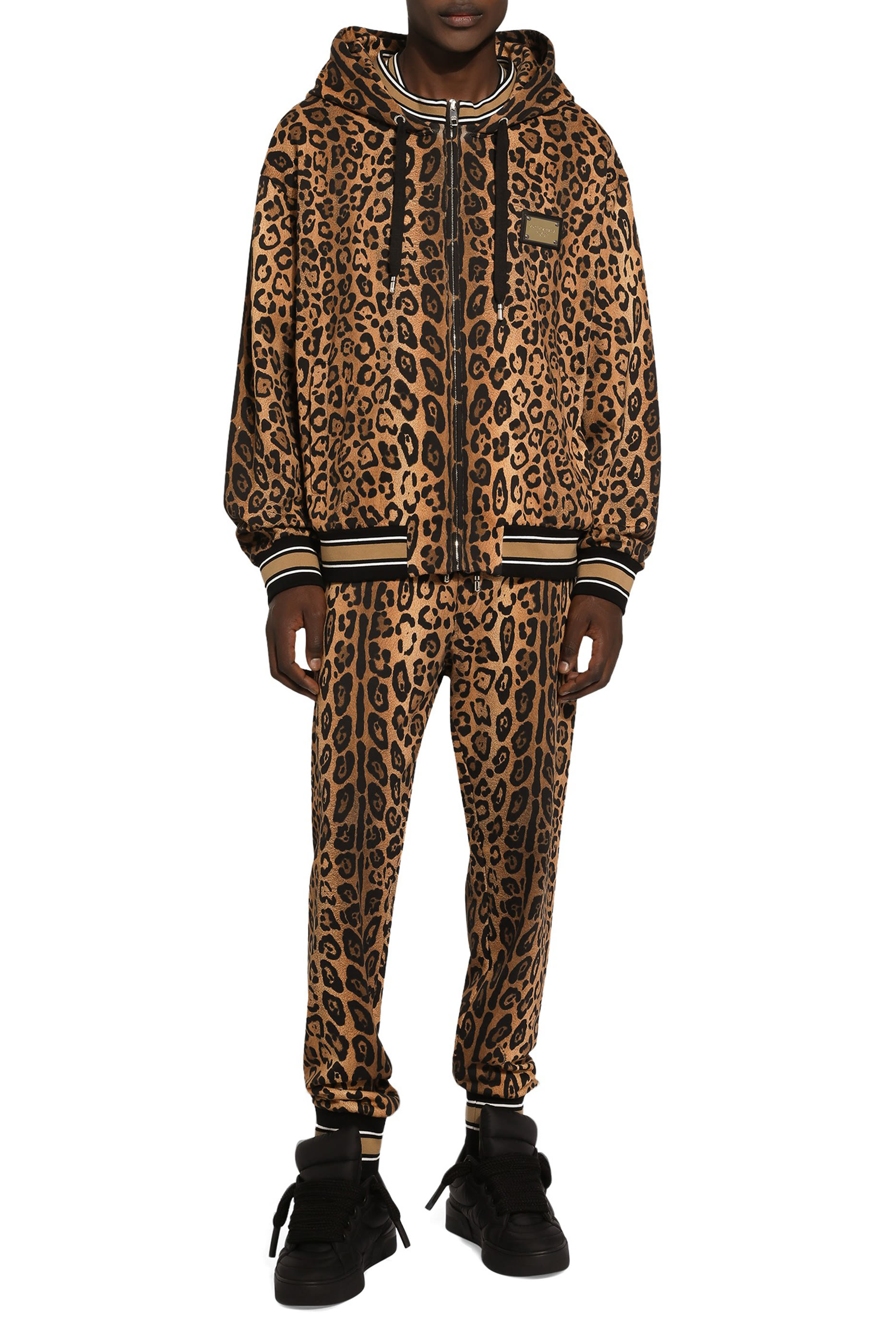 Jogging Pants with Leopard-Print Crespo and Tag