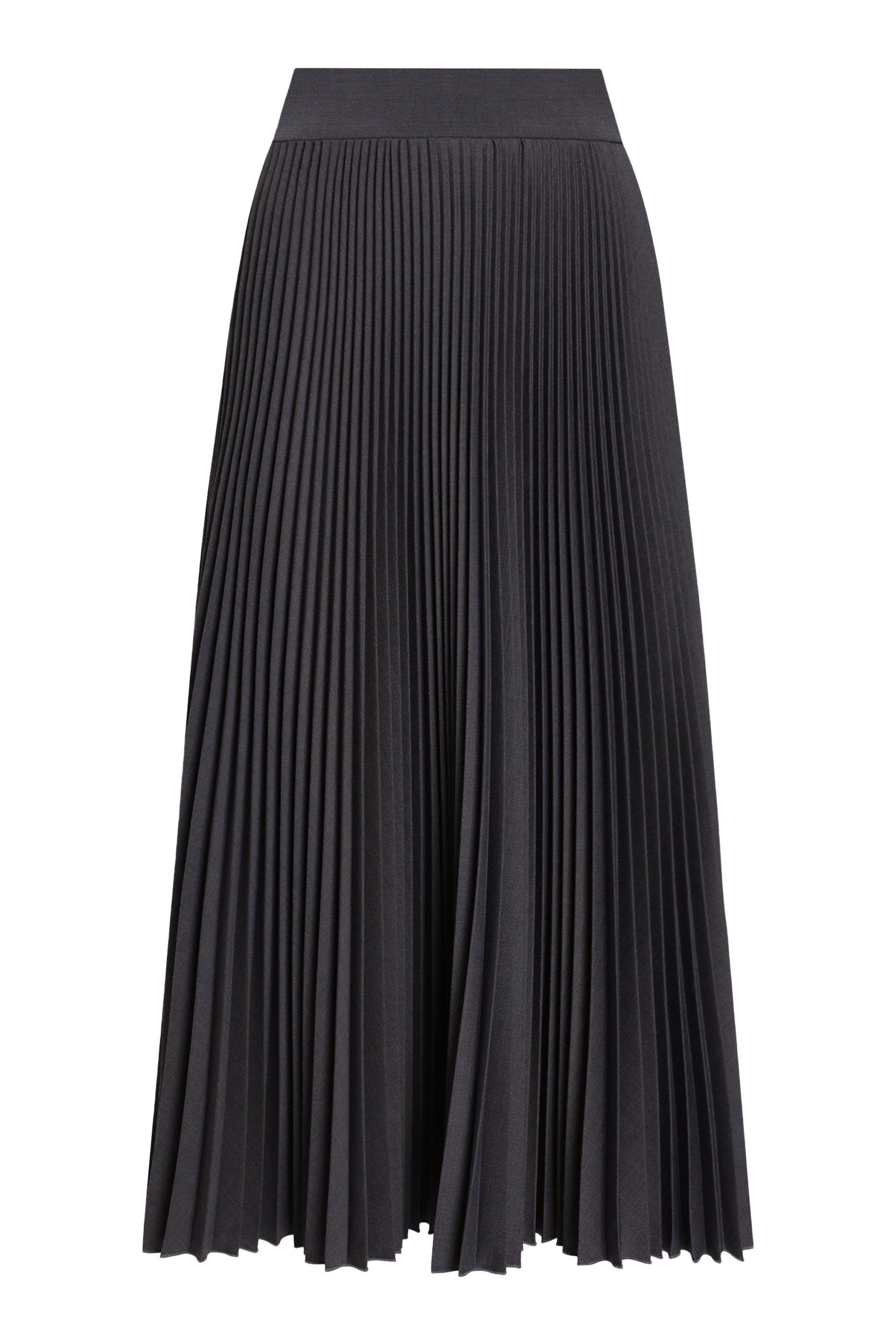 Pleated Woolen Calf-Length Skirt