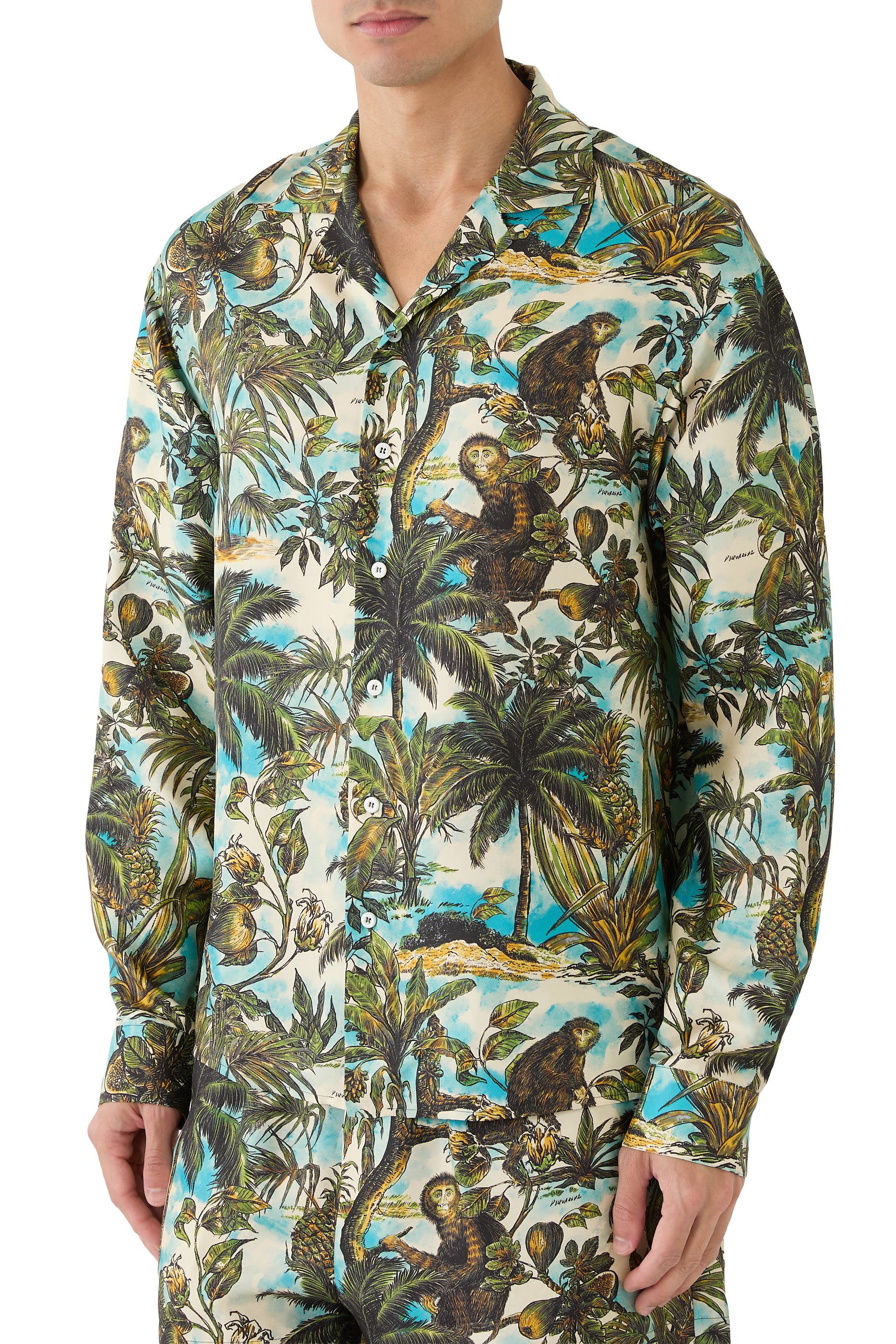Monkey Print Notch Collar Shirt