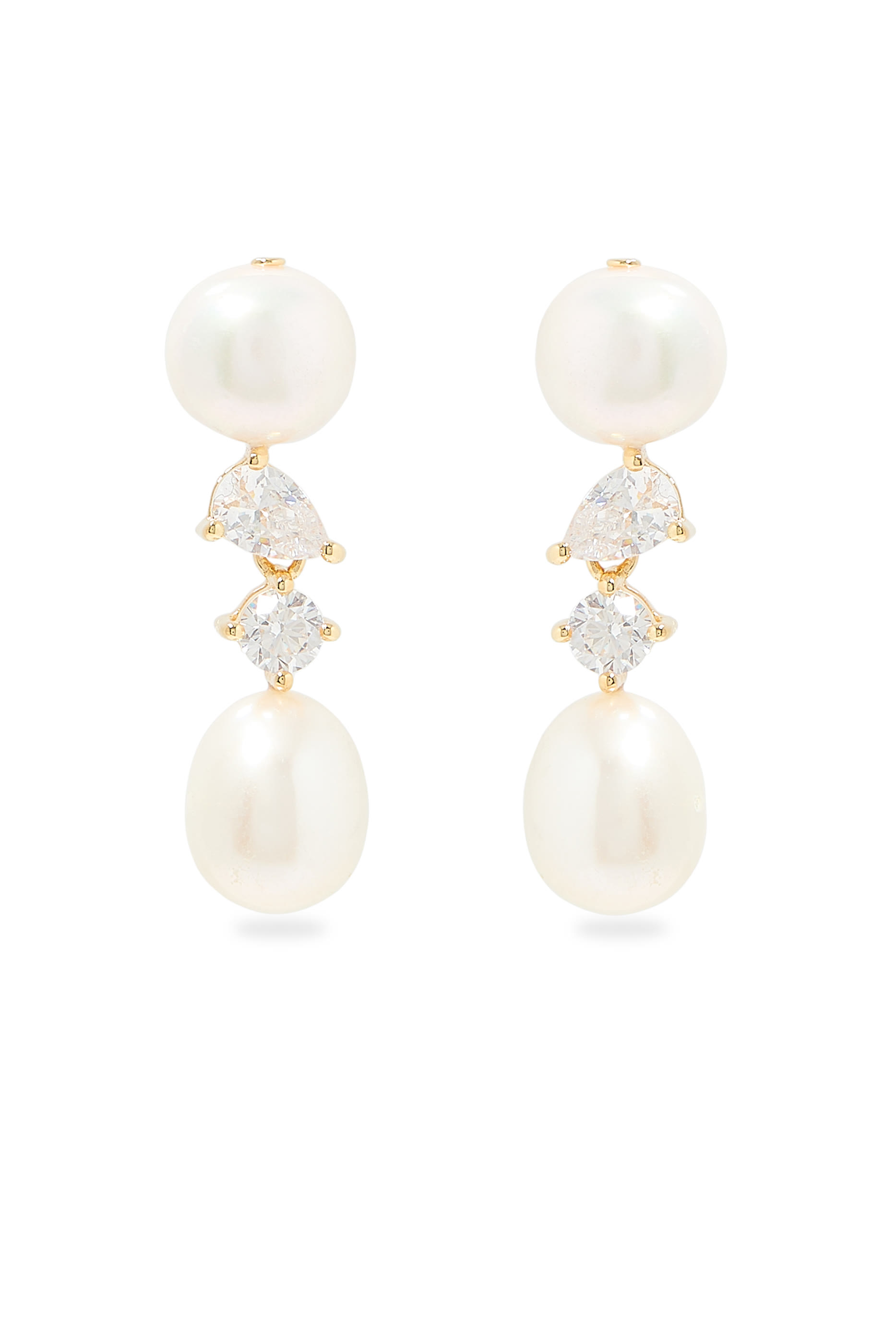 Prophecies Earrings, 18K Yellow Gold Vermeil on Recycled Sterling Silver, Freshwater Pearl & Zirconia