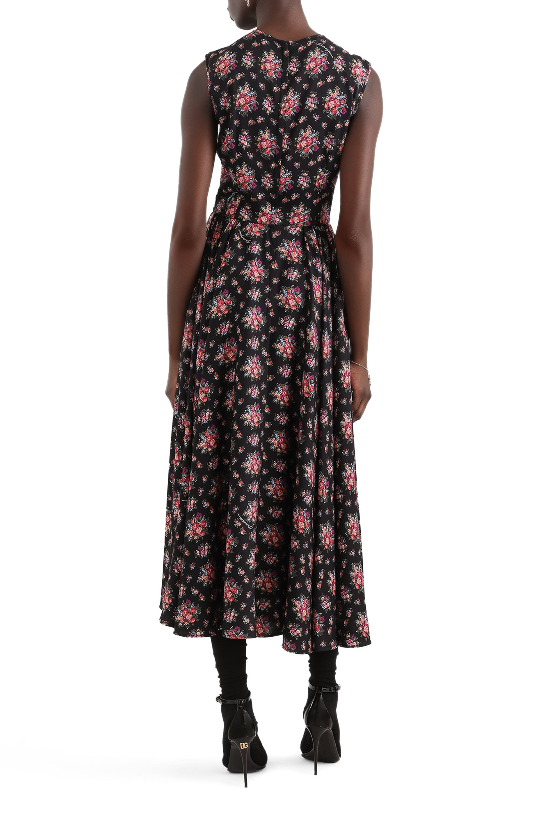 Small Flower Bouquets-Print Charmeuse Dress