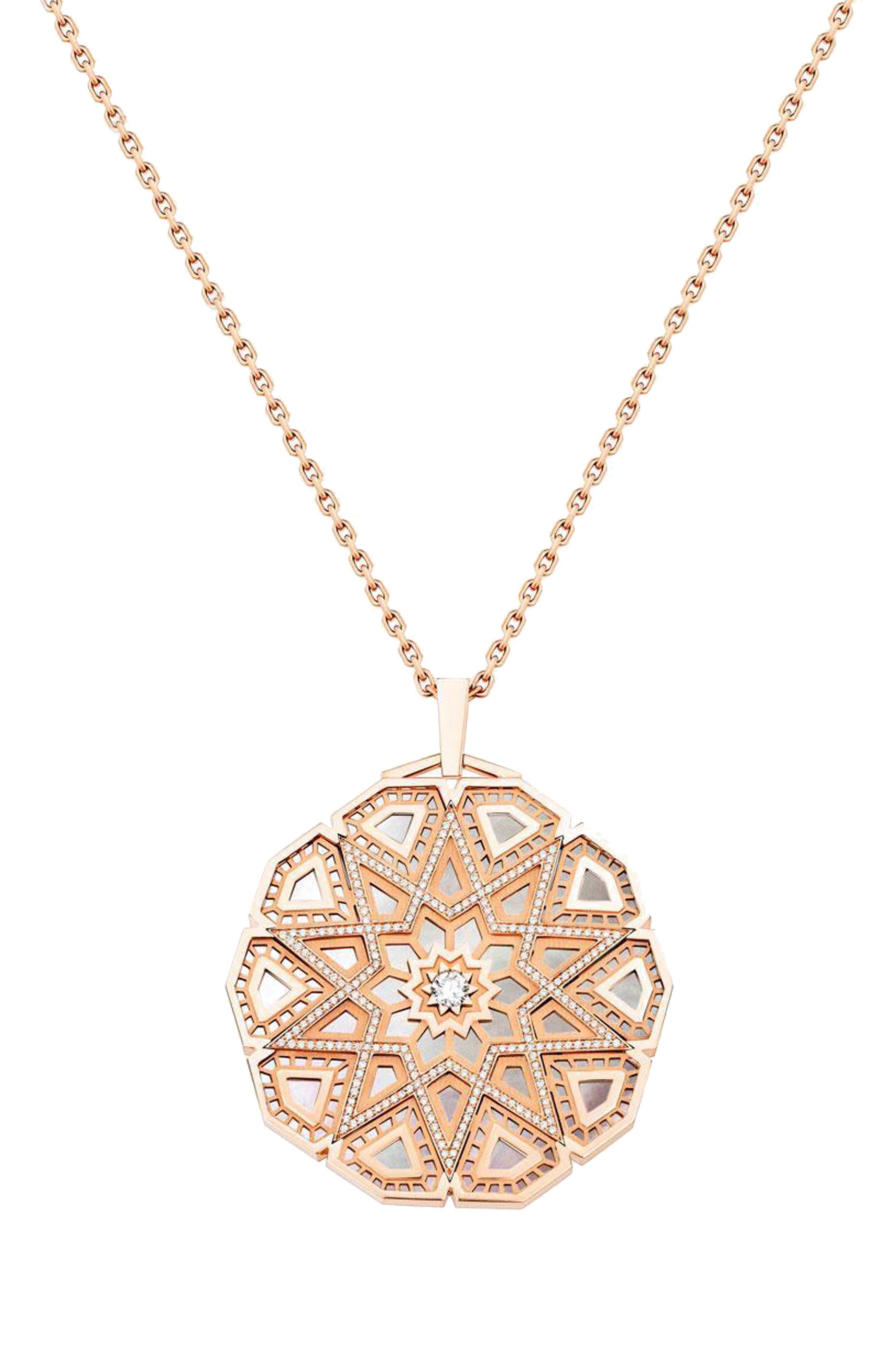 Classic Turath Medallion Necklace, 18k Pink Gold & Diamonds