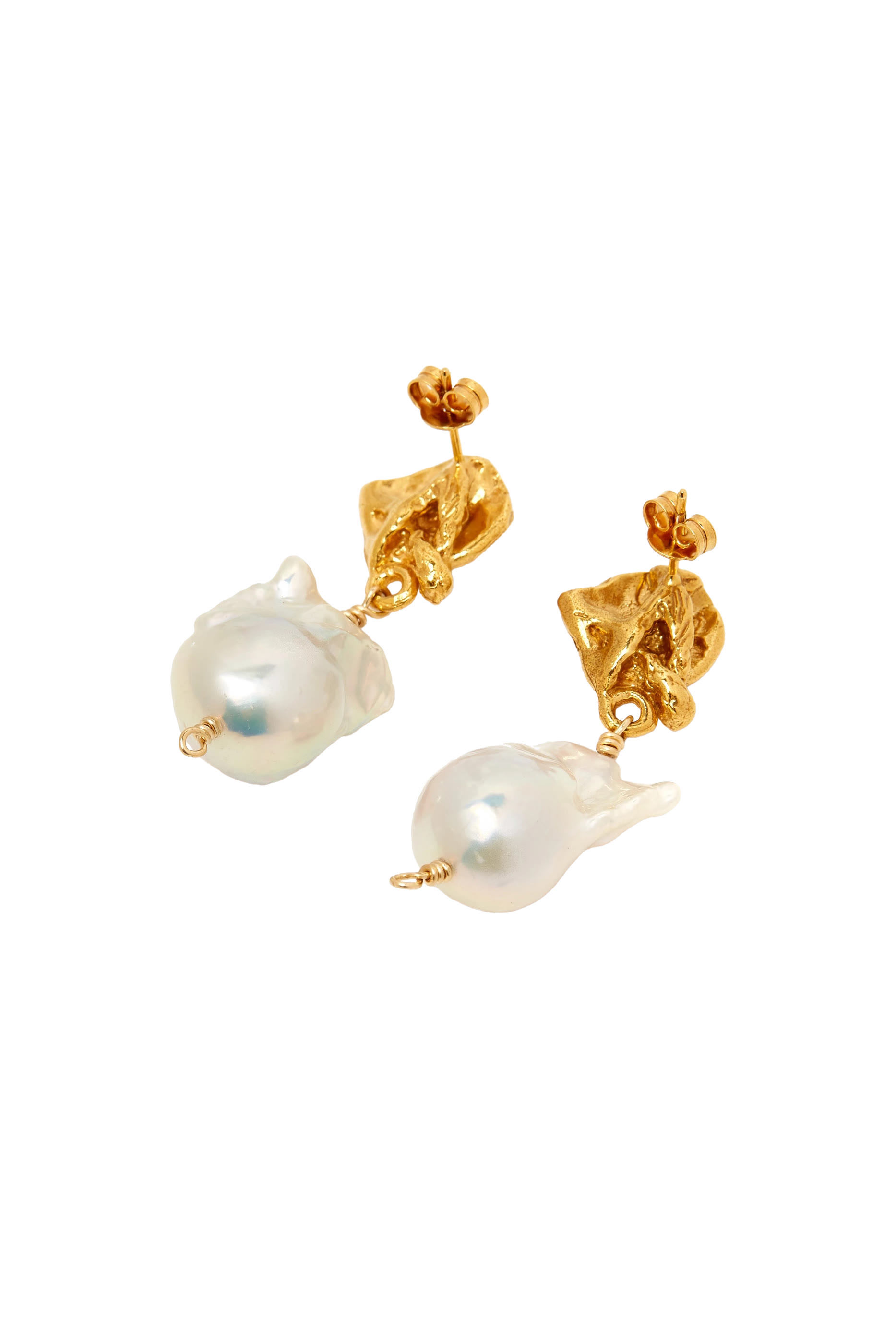 Fragment of Light Earrings,  24k Gold Plated Bronze & Freshwater Baroque Pearls