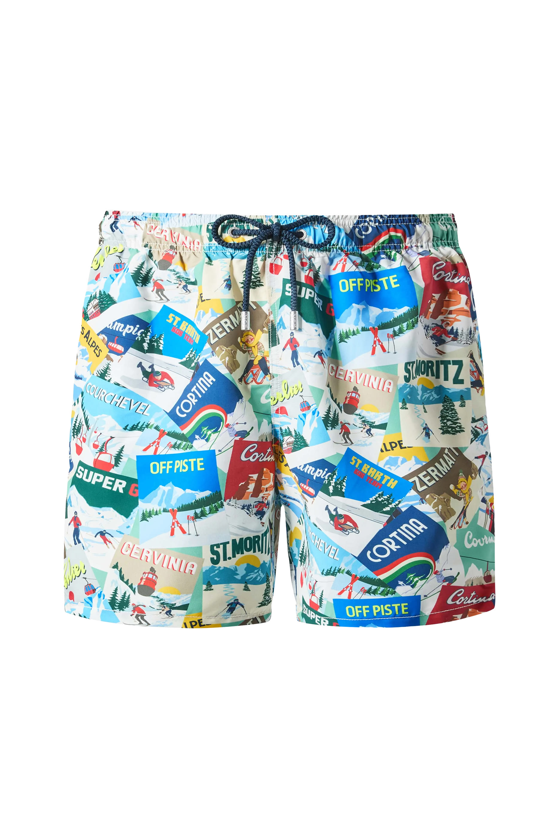 Mid-Length Gustavia Swim Shorts with Postcards Print 