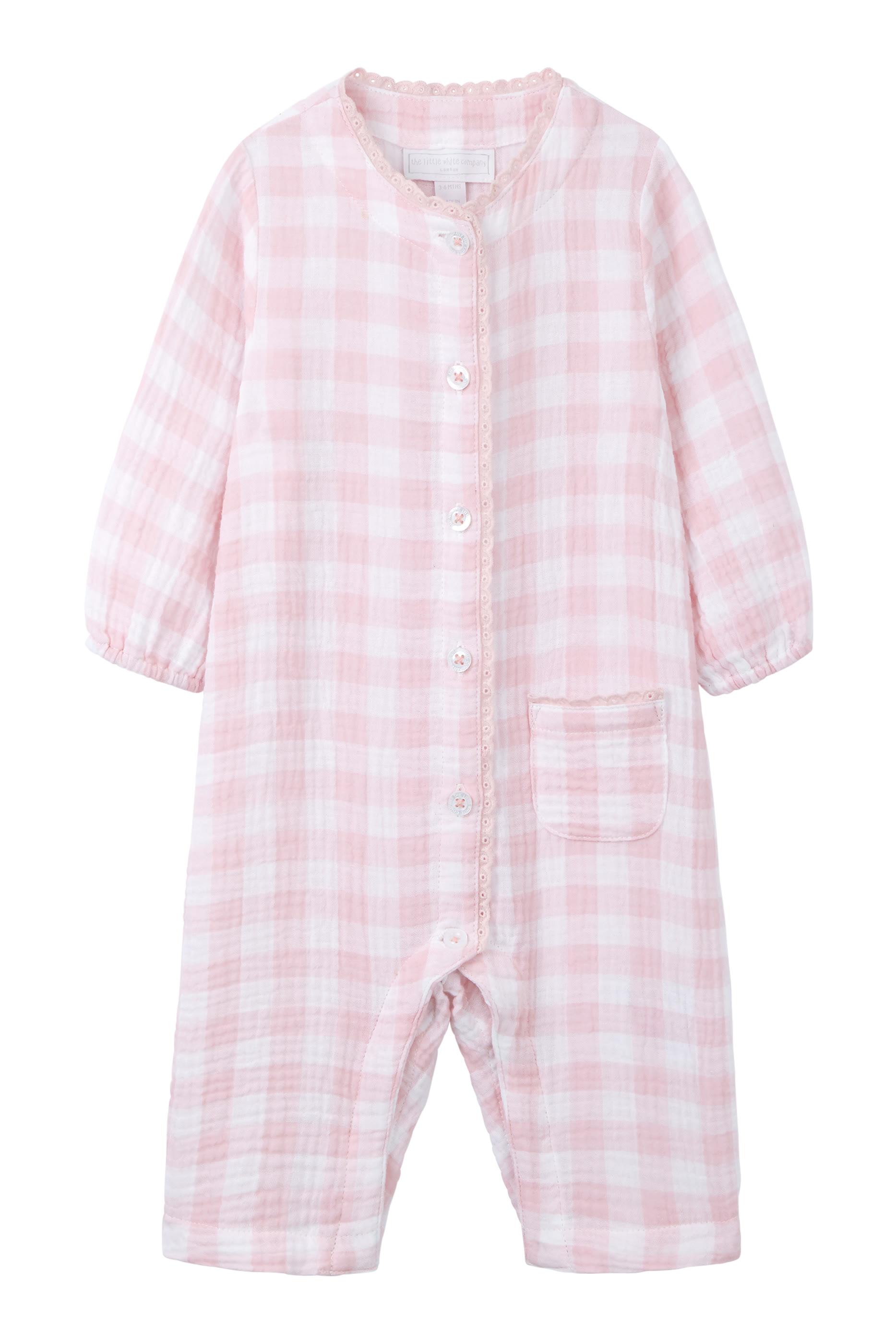 Kids Organic Crinkle Cotton Gingham Sleepsuit