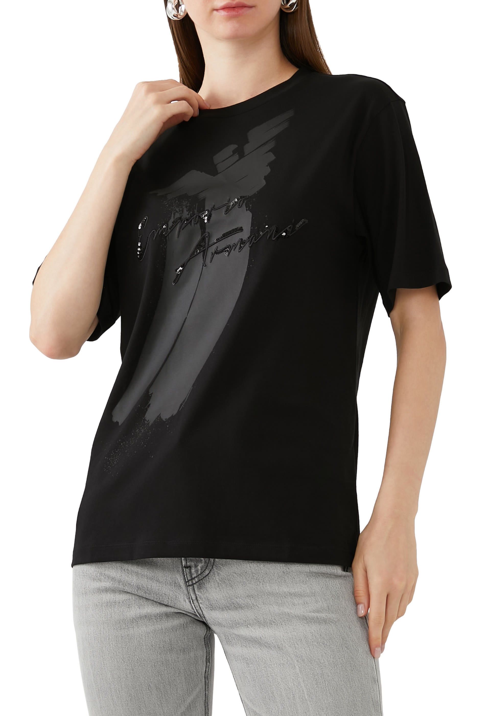 ASV Organic Jersey T-Shirt with Sequin Logo Print and Embroidery