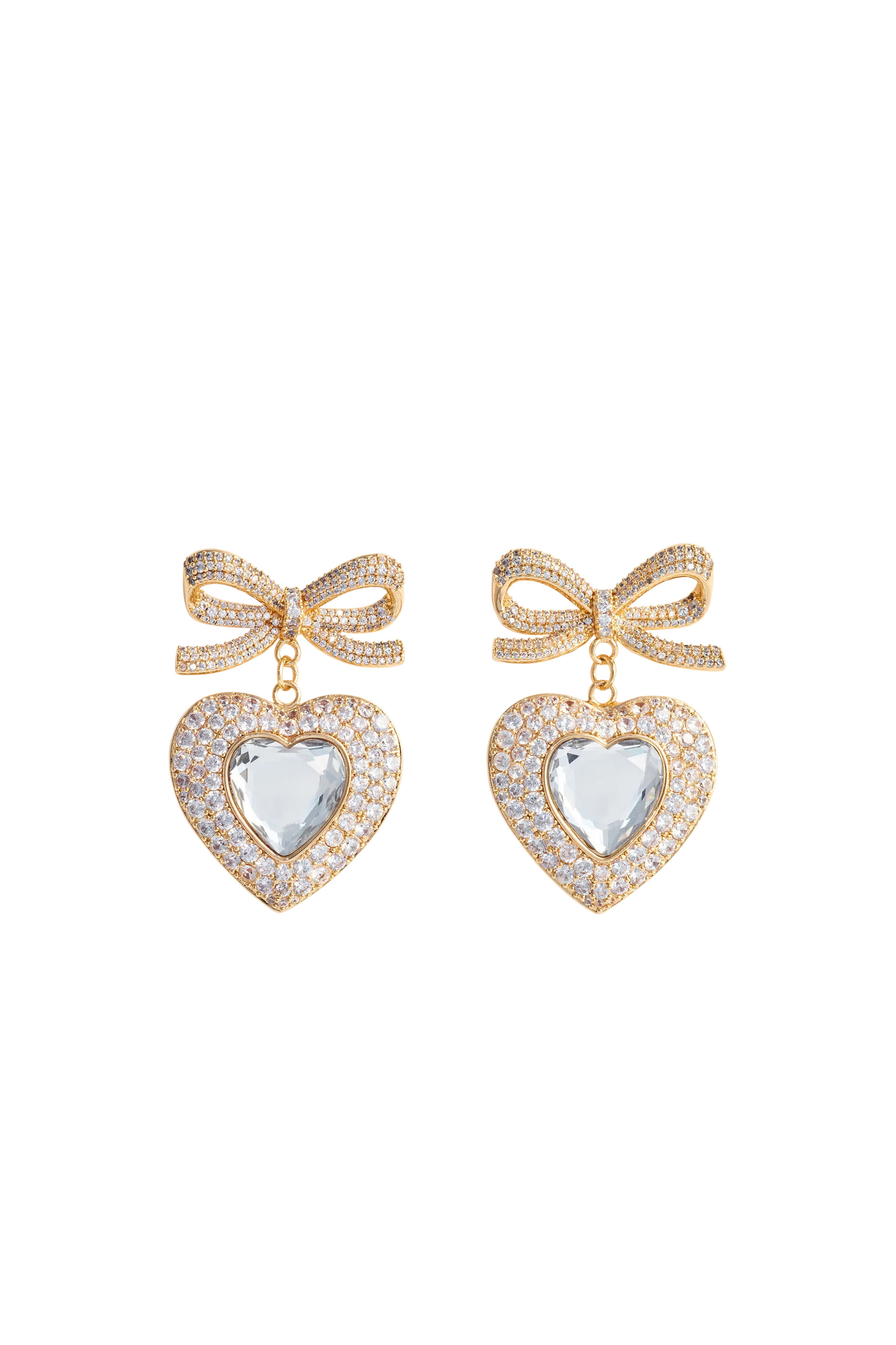 Bow Crystal Heart Earrings