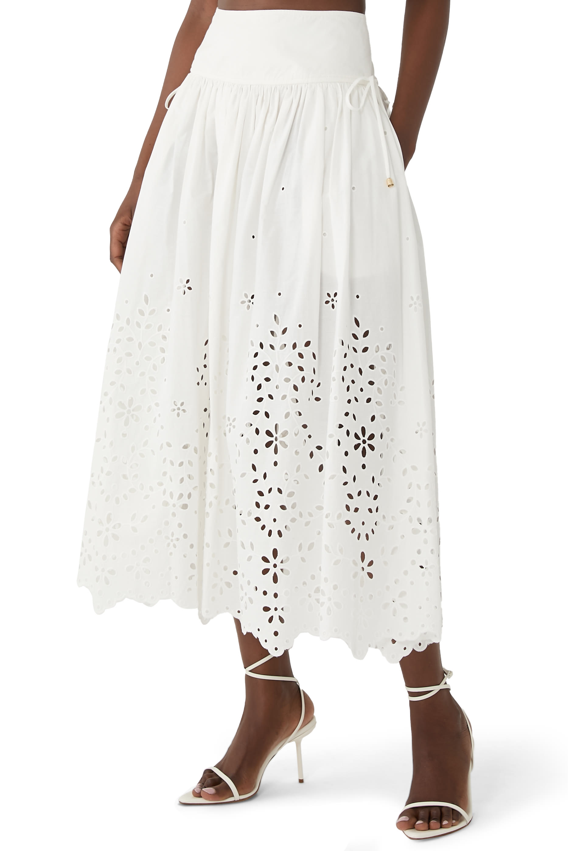 Embroidered Cotton Midi Skirt