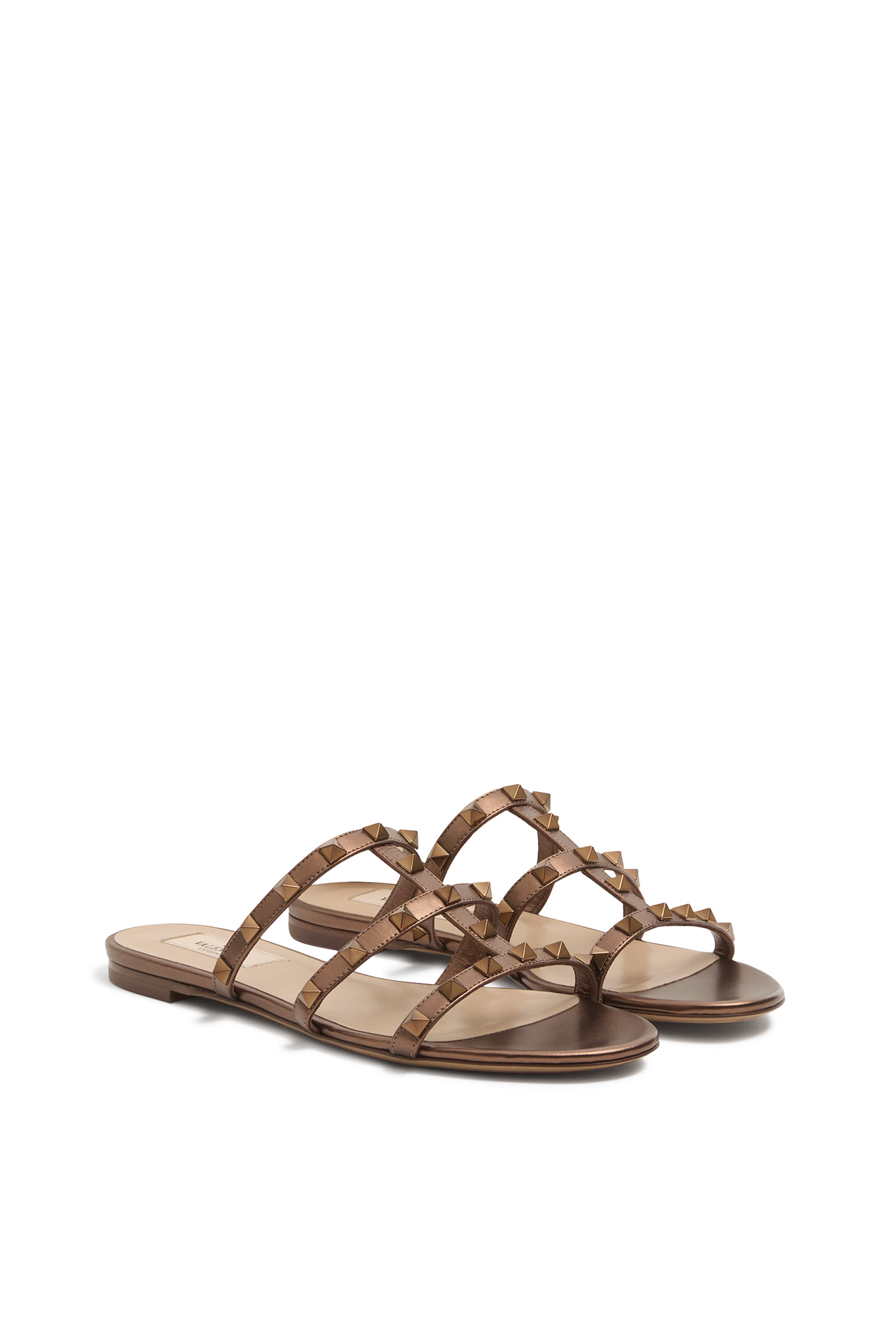 Rockstud Flat Metallic Nappa Slide Sandals
