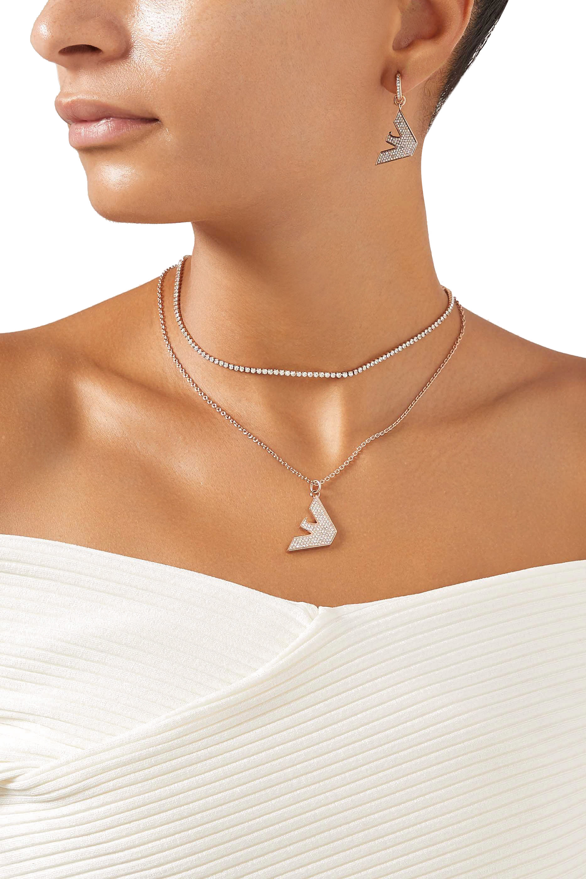 Eagle Logo Necklace, Stainless Steel & Crystals