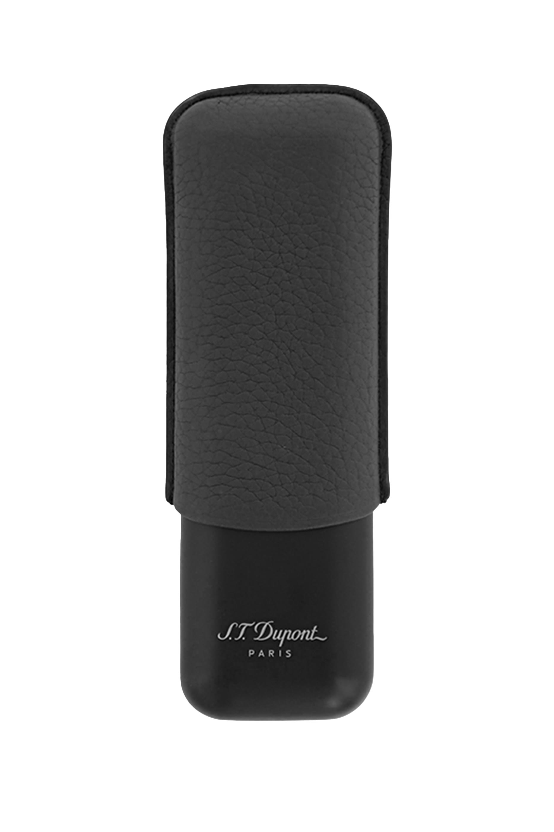 Double Cigar Case in Grained Leather & Metal