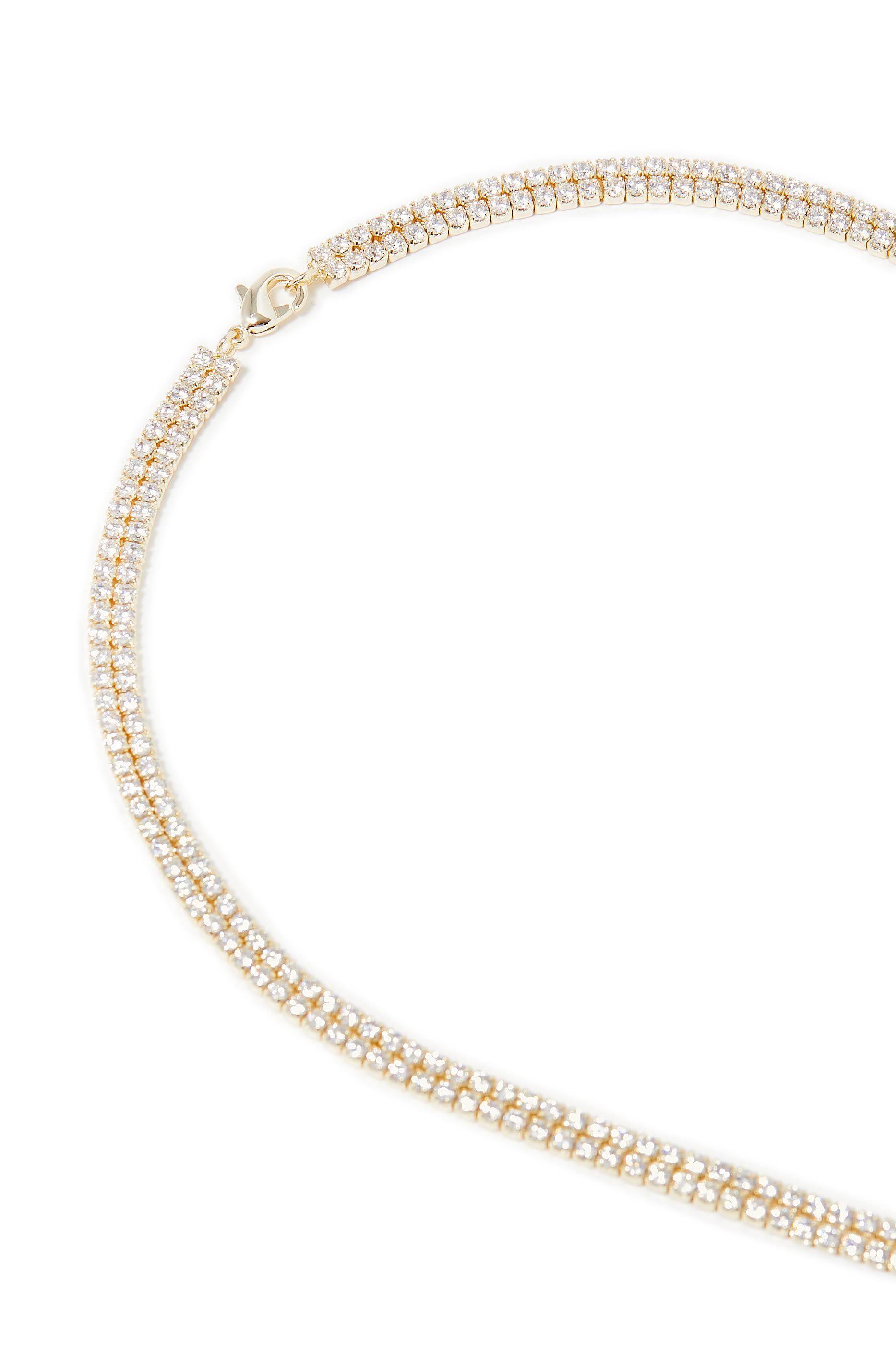 Round Fringe Necklace, Gold-Plated Brass & Cubic Zirconia