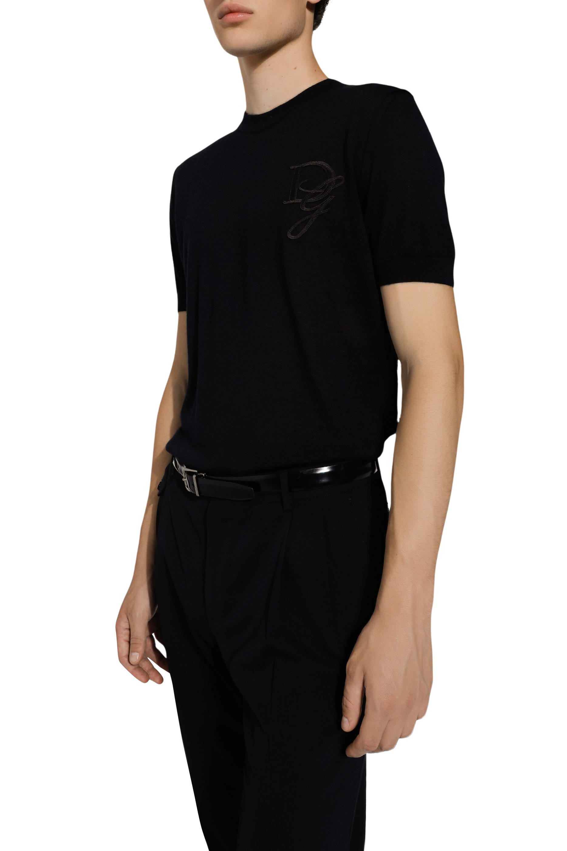 Cashmere Round-Neck Sweater with DG Embroidery