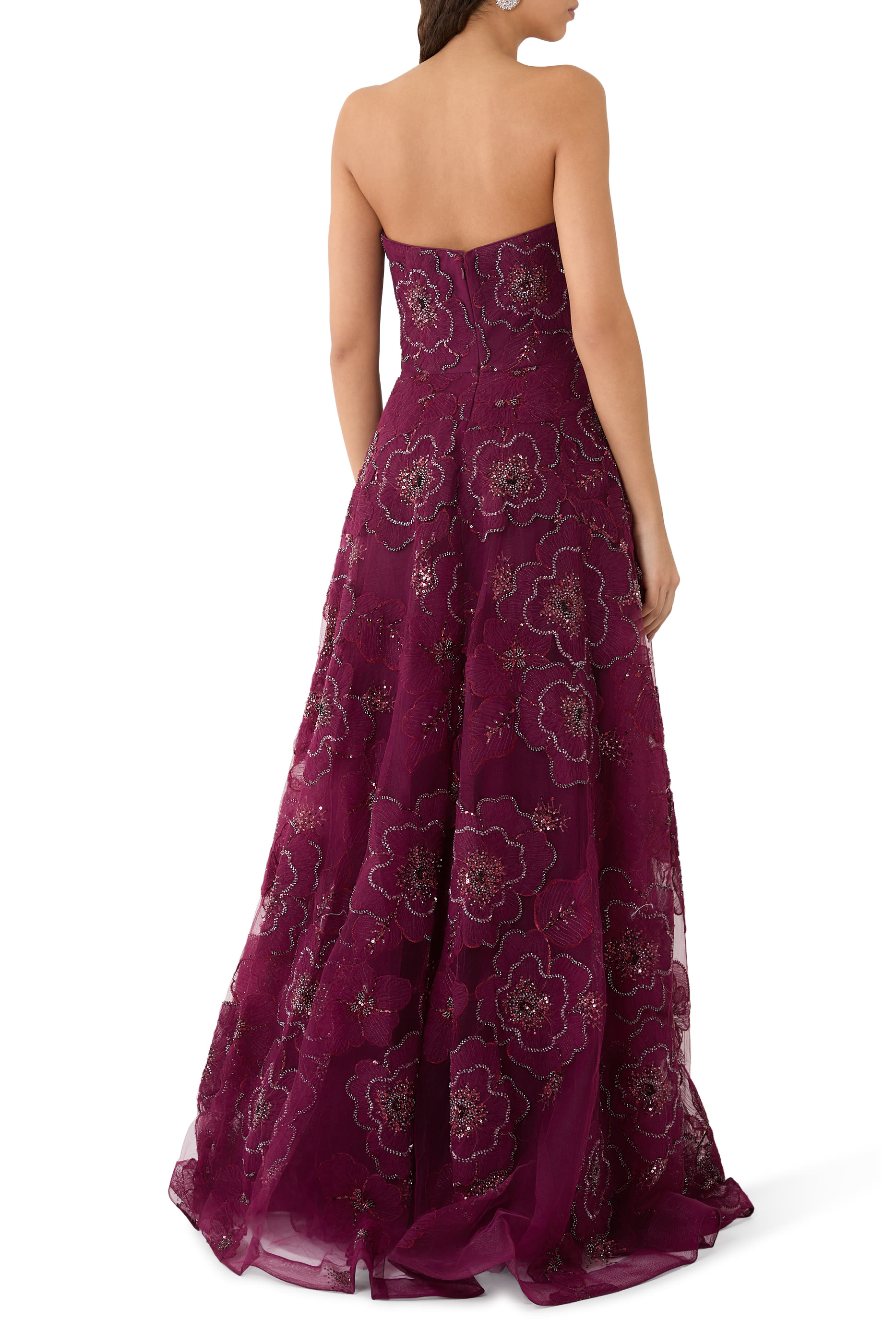 Strapless Ball Gown with Beaded Floral Appliqués 