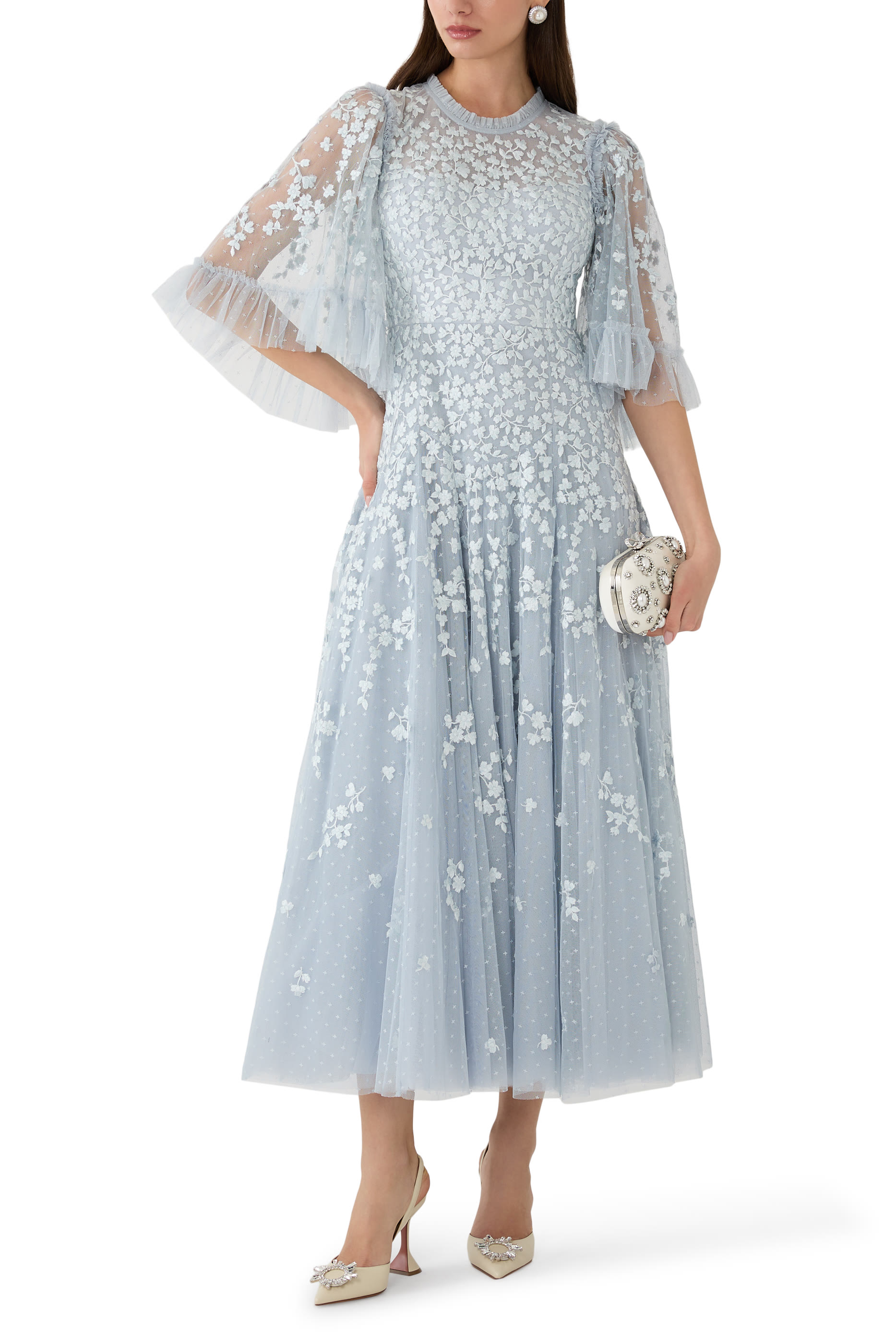 Scatter Blossom Round Neck Ankle Gown