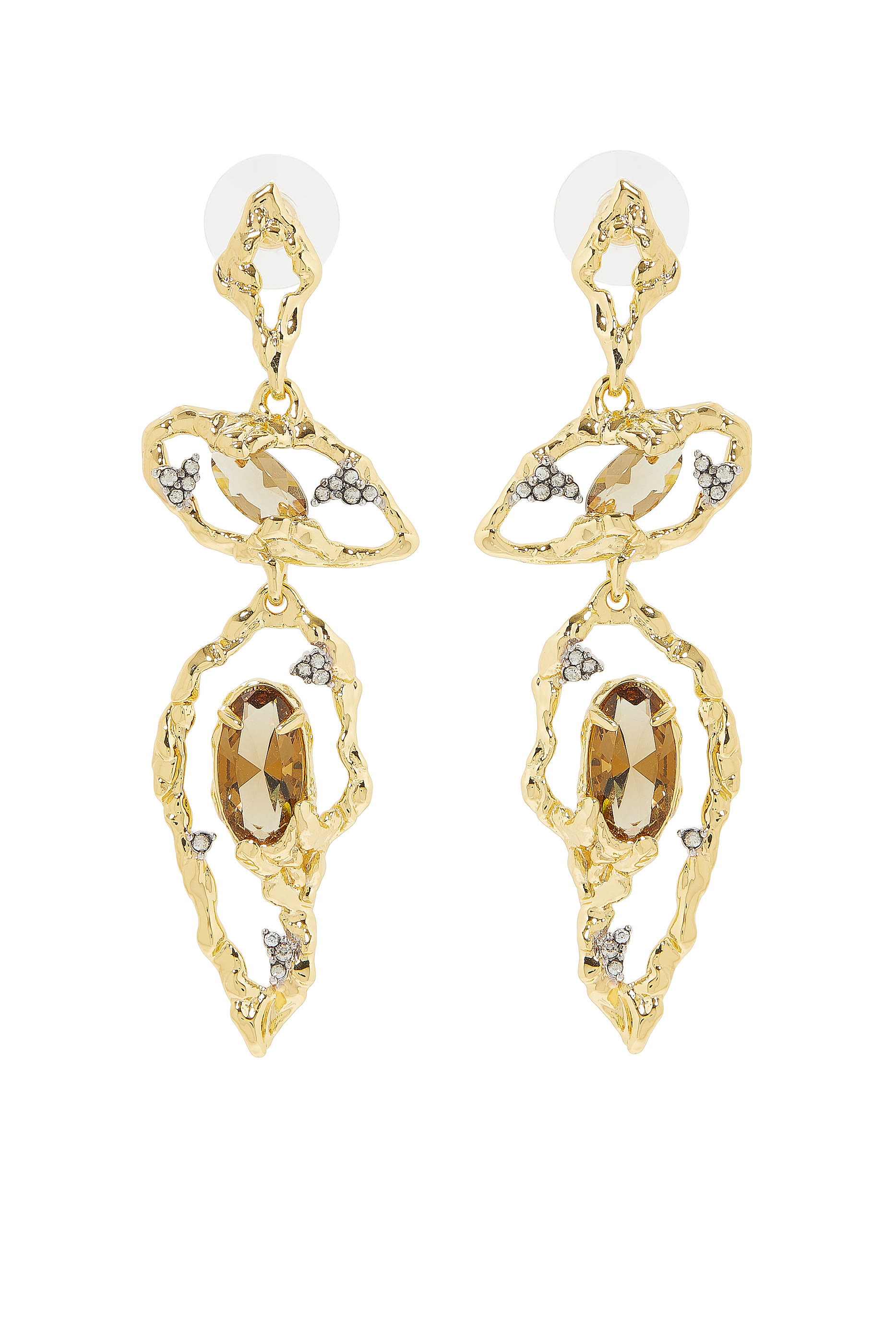 14K Gold Smoky Topaz Brut Desert Long Earrings