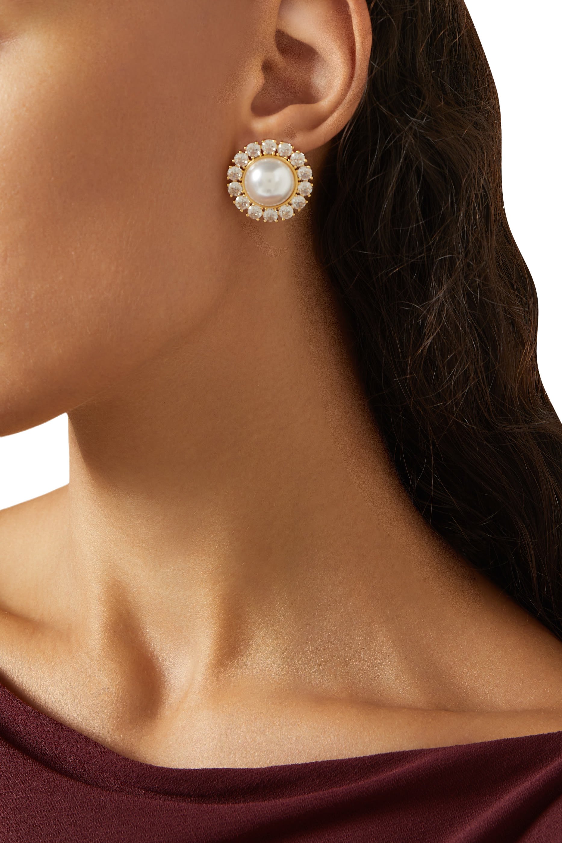Pearl Dome Pav&eacute; Earrings
