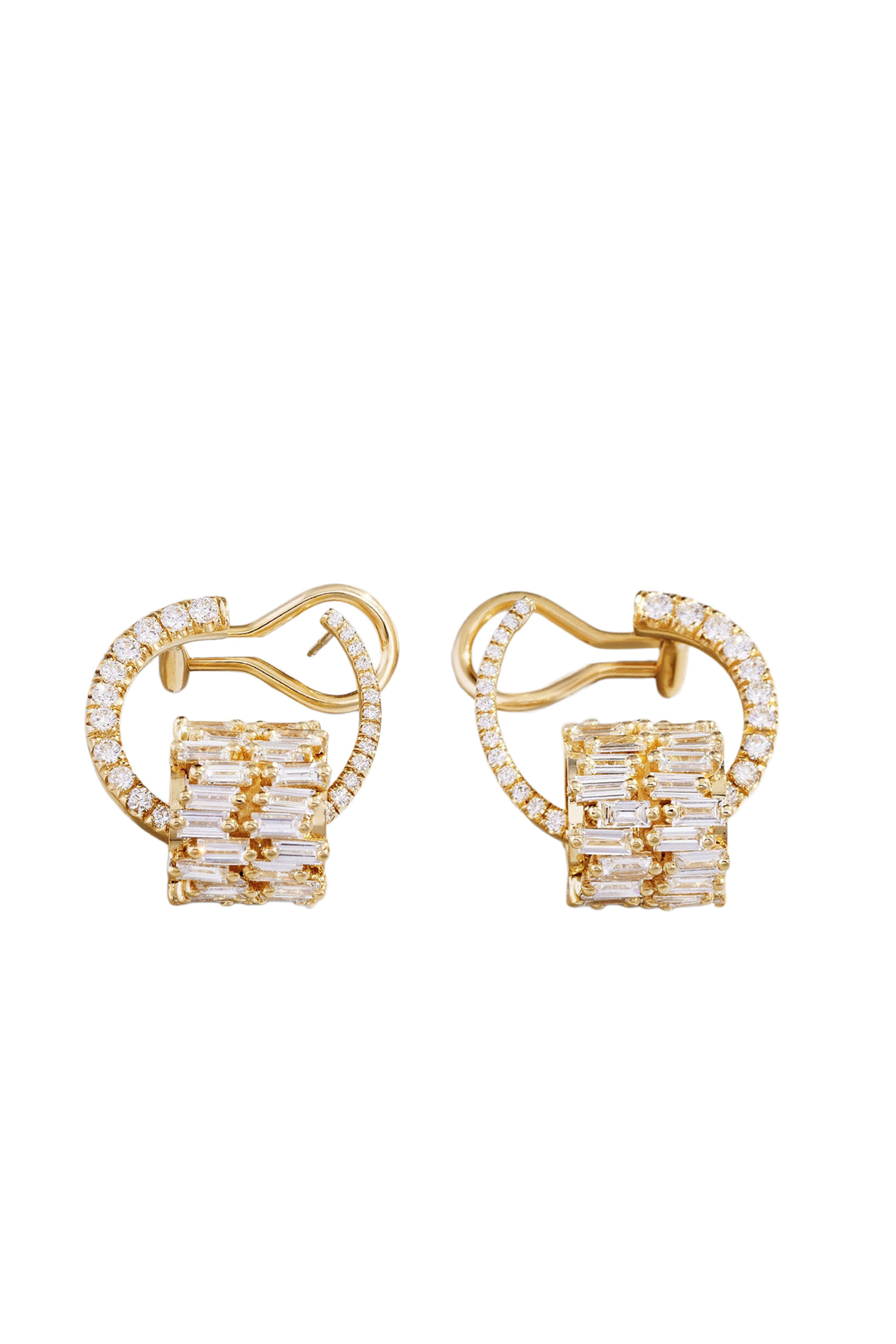  Infinite Double Row Rondelle Sideways Hoops, 18K Yellow Gold & Diamonds